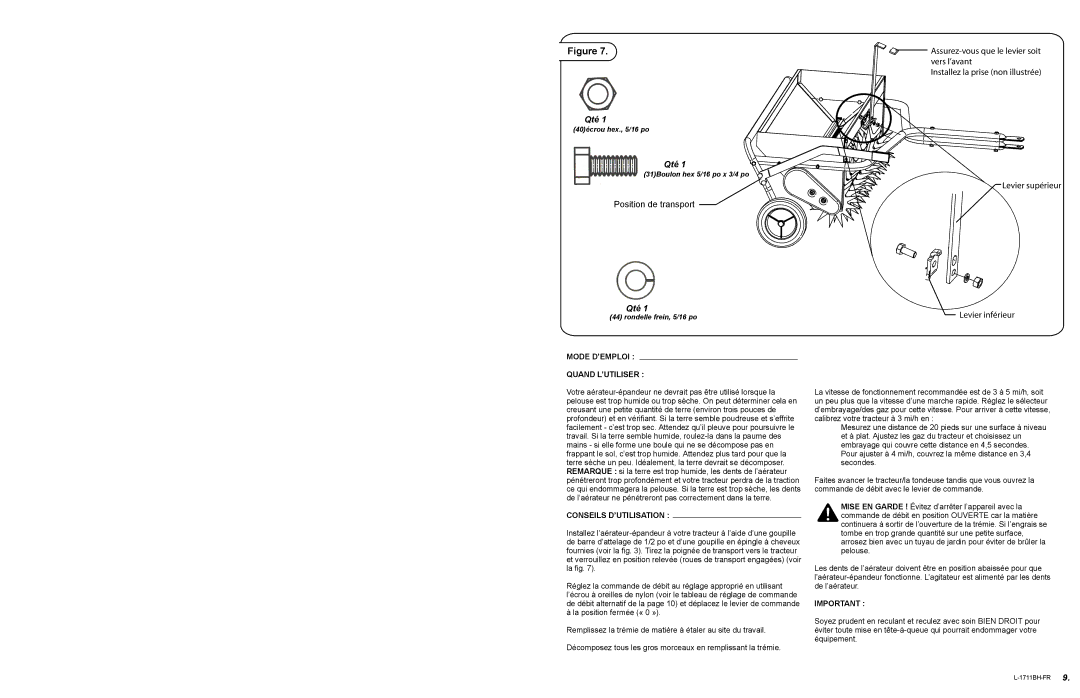 Brinly-Hardy AS-30 BH, AS-40 BH owner manual Vers l’avant 