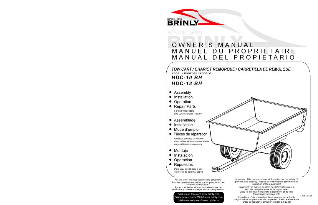 Brinly-Hardy hdc-10, hdc-18 owner manual N E R ’ S M a N U a L 