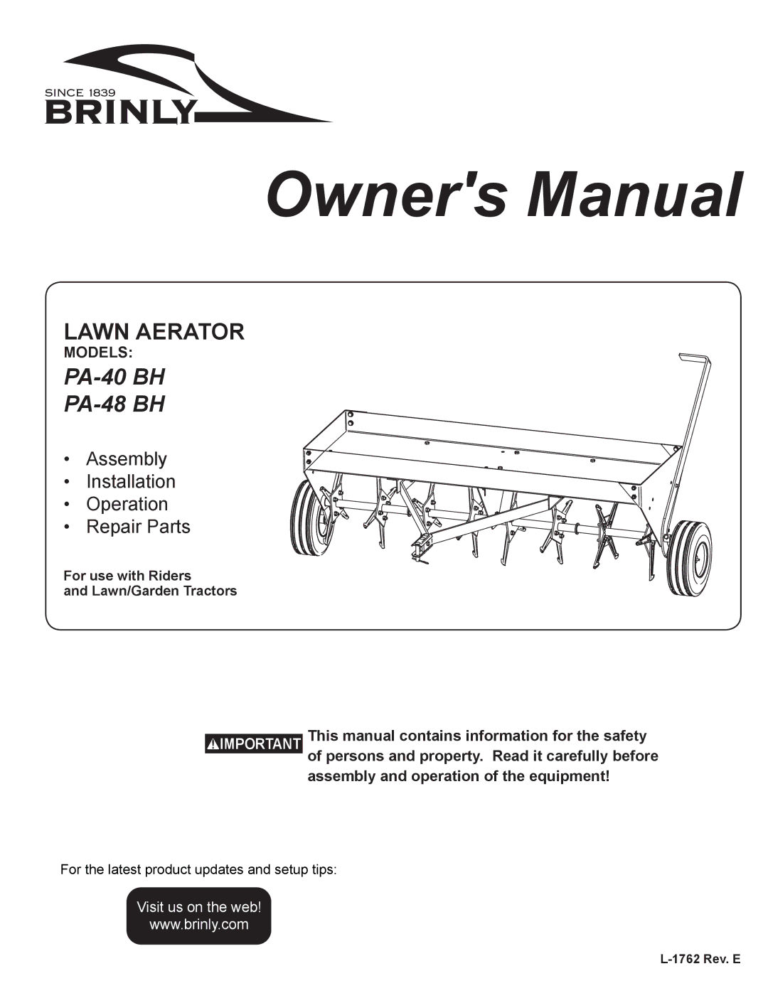 Brinly-Hardy owner manual PA-40 BH PA-48 BH 