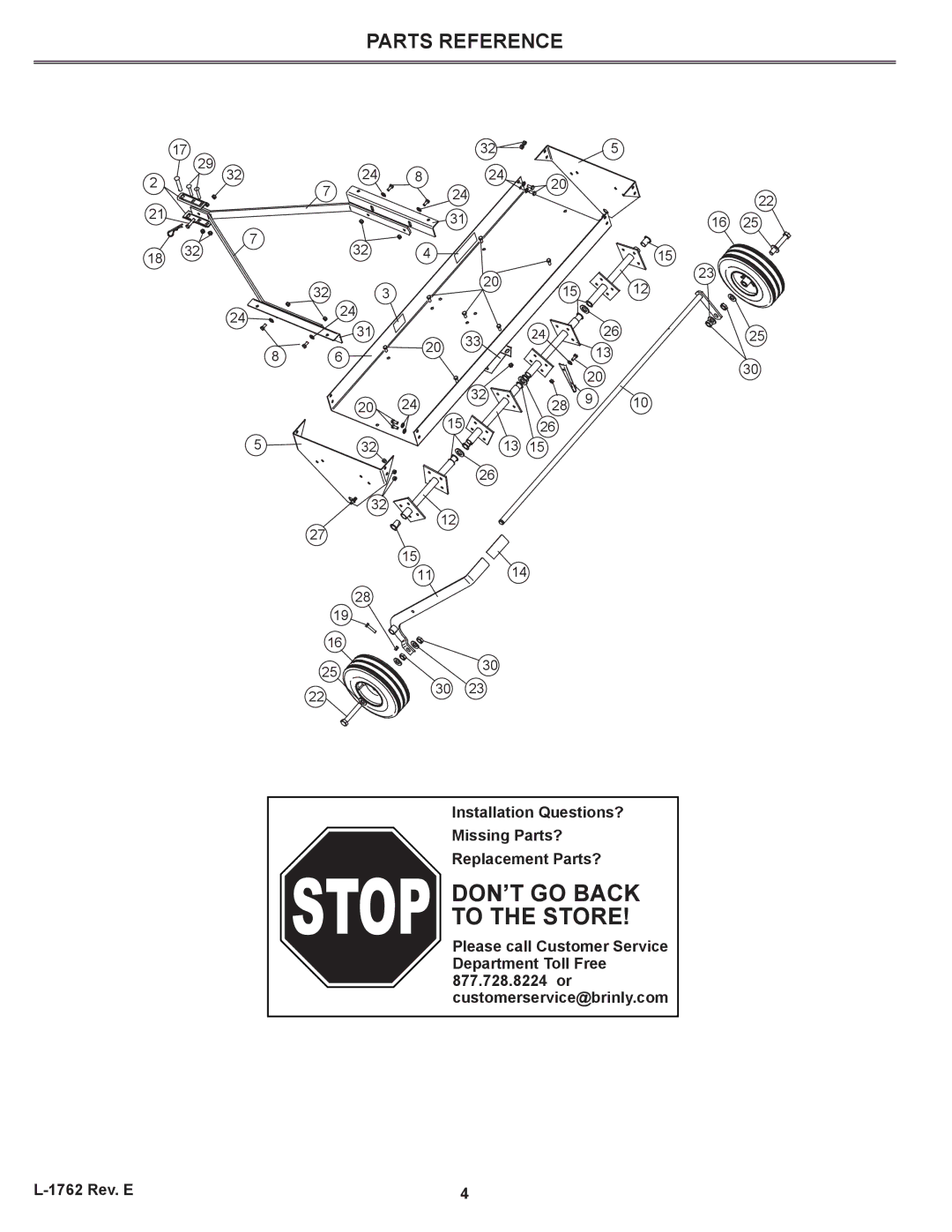 Brinly-Hardy PA-48 BH, PA-40 BH owner manual Stop DON’T GO Back To the Store, Parts Reference 