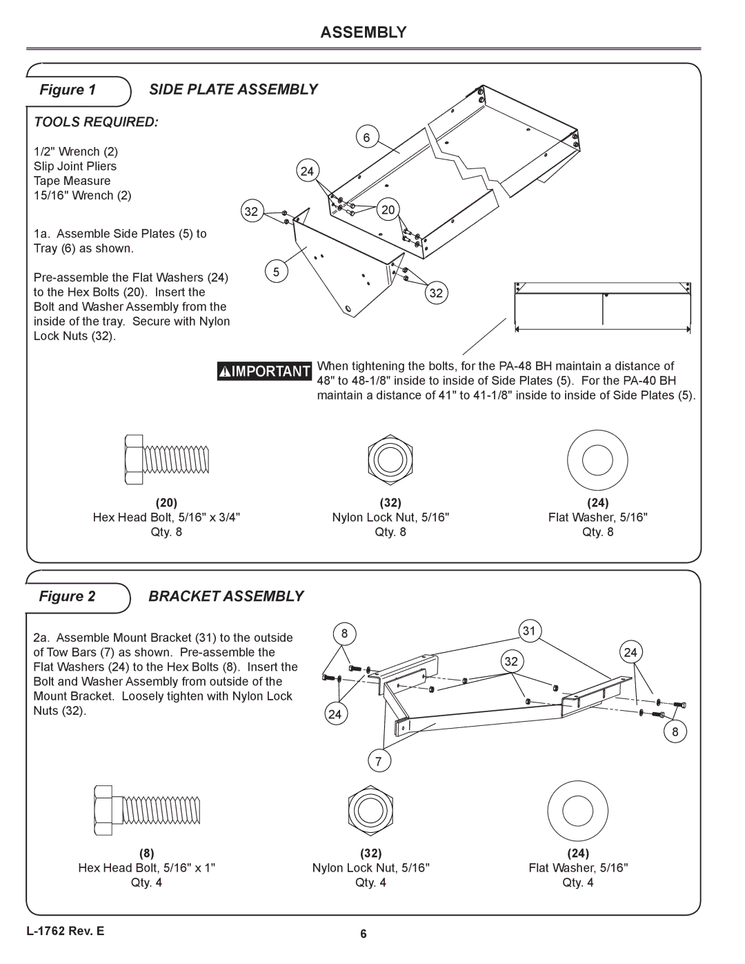 Brinly-Hardy PA-48 BH, PA-40 BH owner manual Assembly, Tools Required 