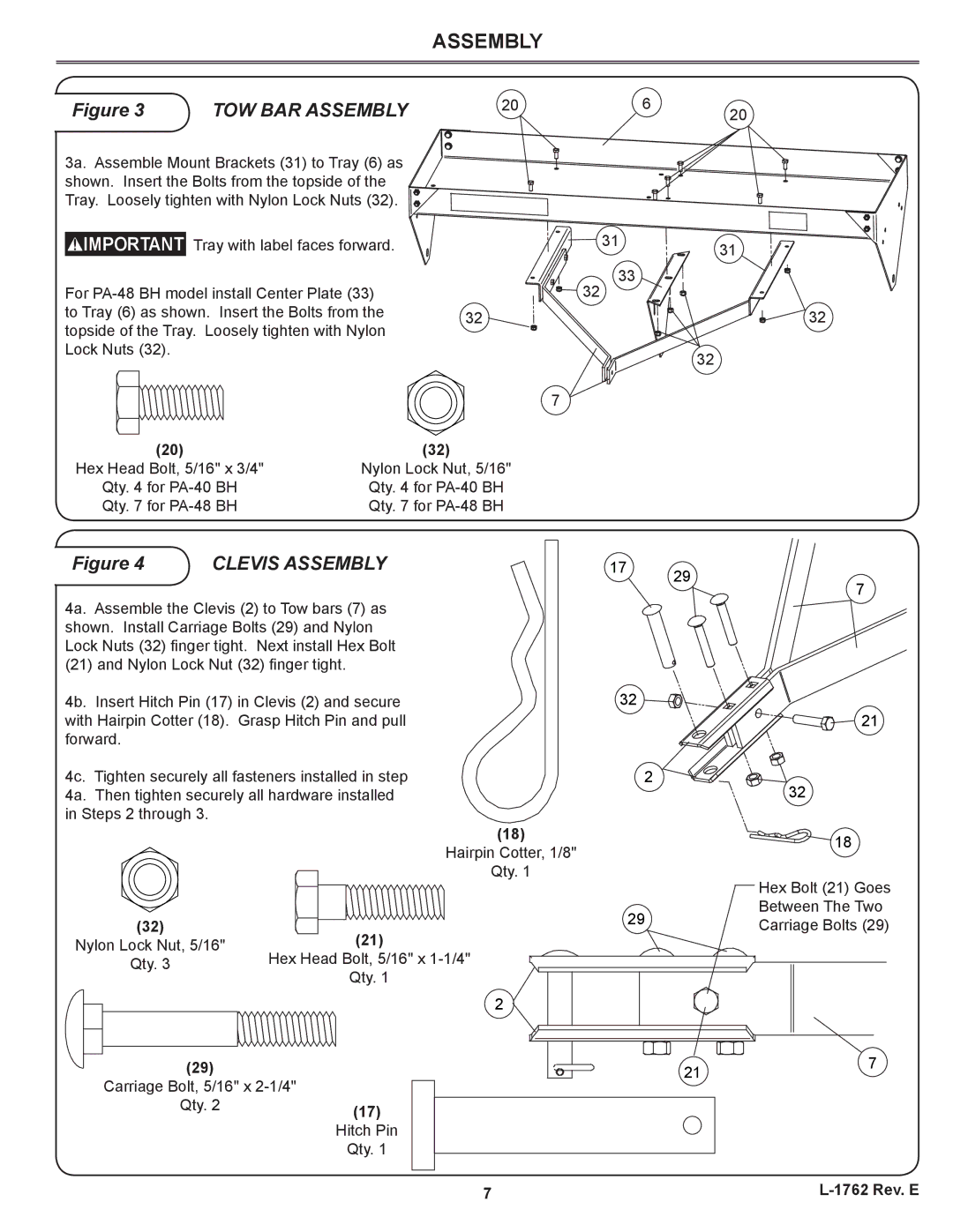 Brinly-Hardy PA-40 BH, PA-48 BH owner manual TOW BAR Assembly 