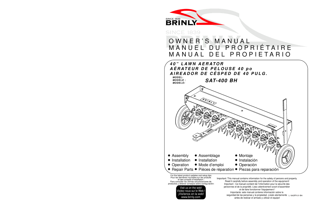 Brinly-Hardy SAT-400 BH owner manual N E R ’ S M a N U a L 