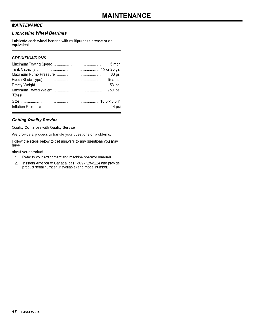 Brinly-Hardy ST-251BH, ST-151BH owner manual Maintenance, Specifications 