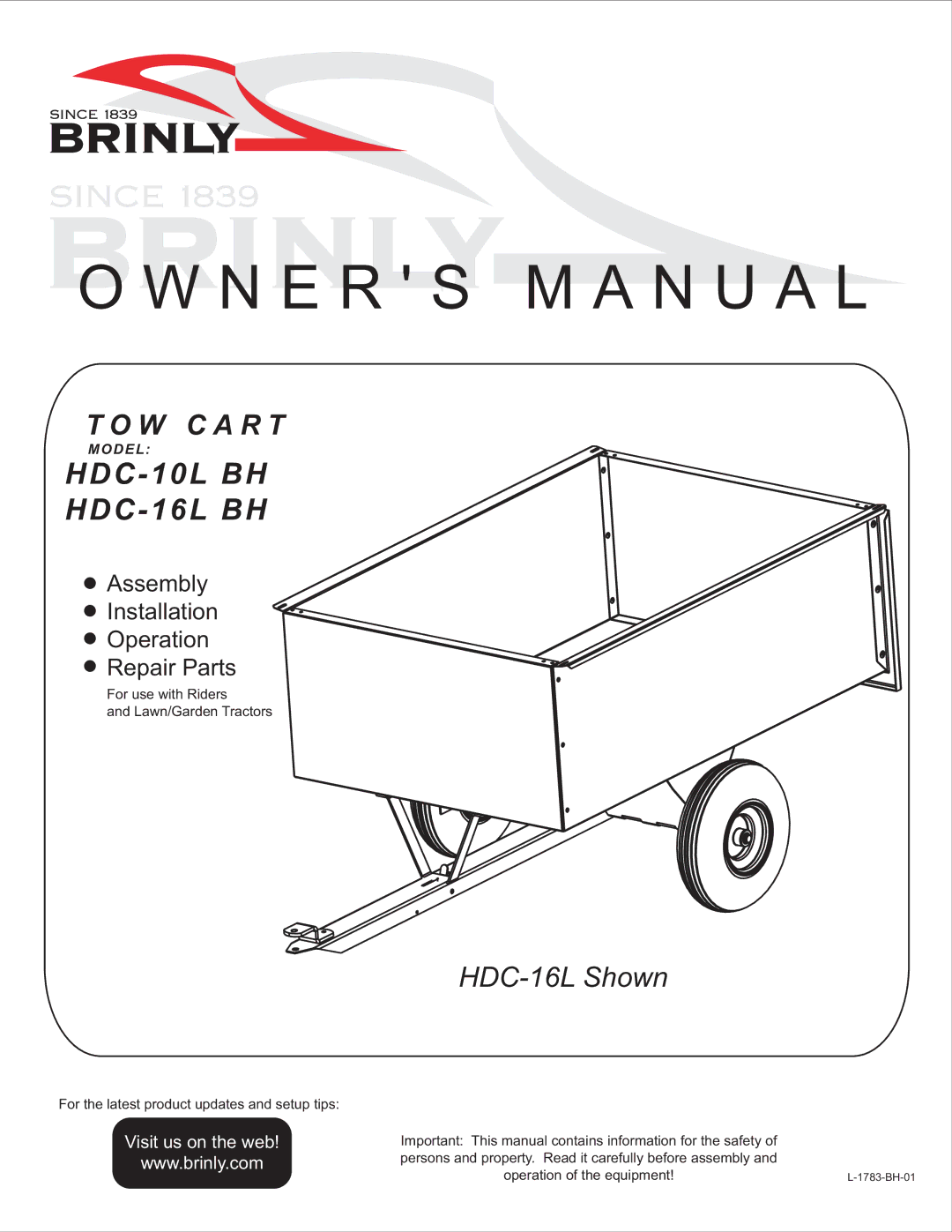 Brinly-Hardy HDC-10L BH, Tow Cart, HDC-16L BH owner manual N E R S M a N U a L 