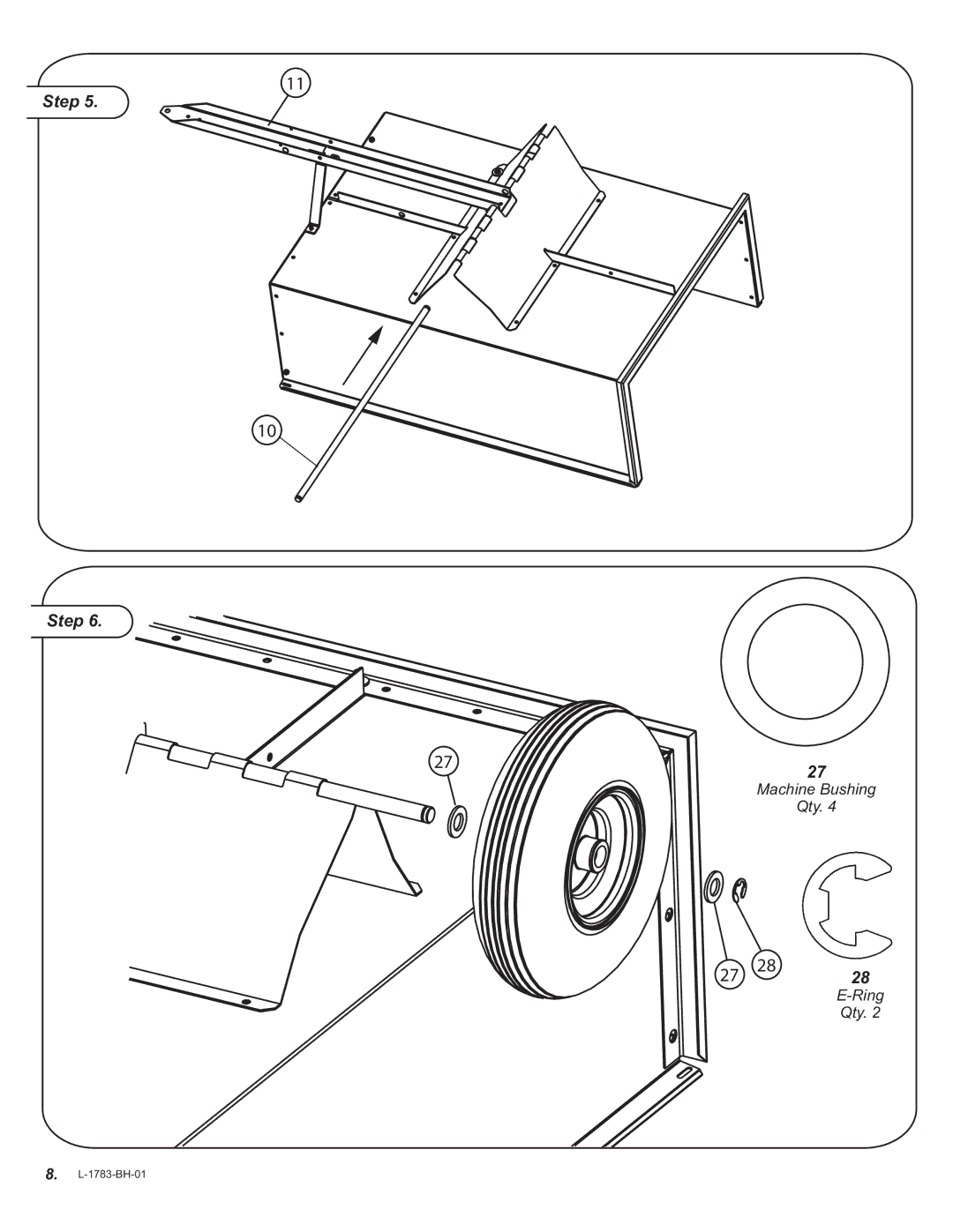 Brinly-Hardy HDC-16L BH, Tow Cart, HDC-10L BH owner manual Machine Bushing Qty Ring 