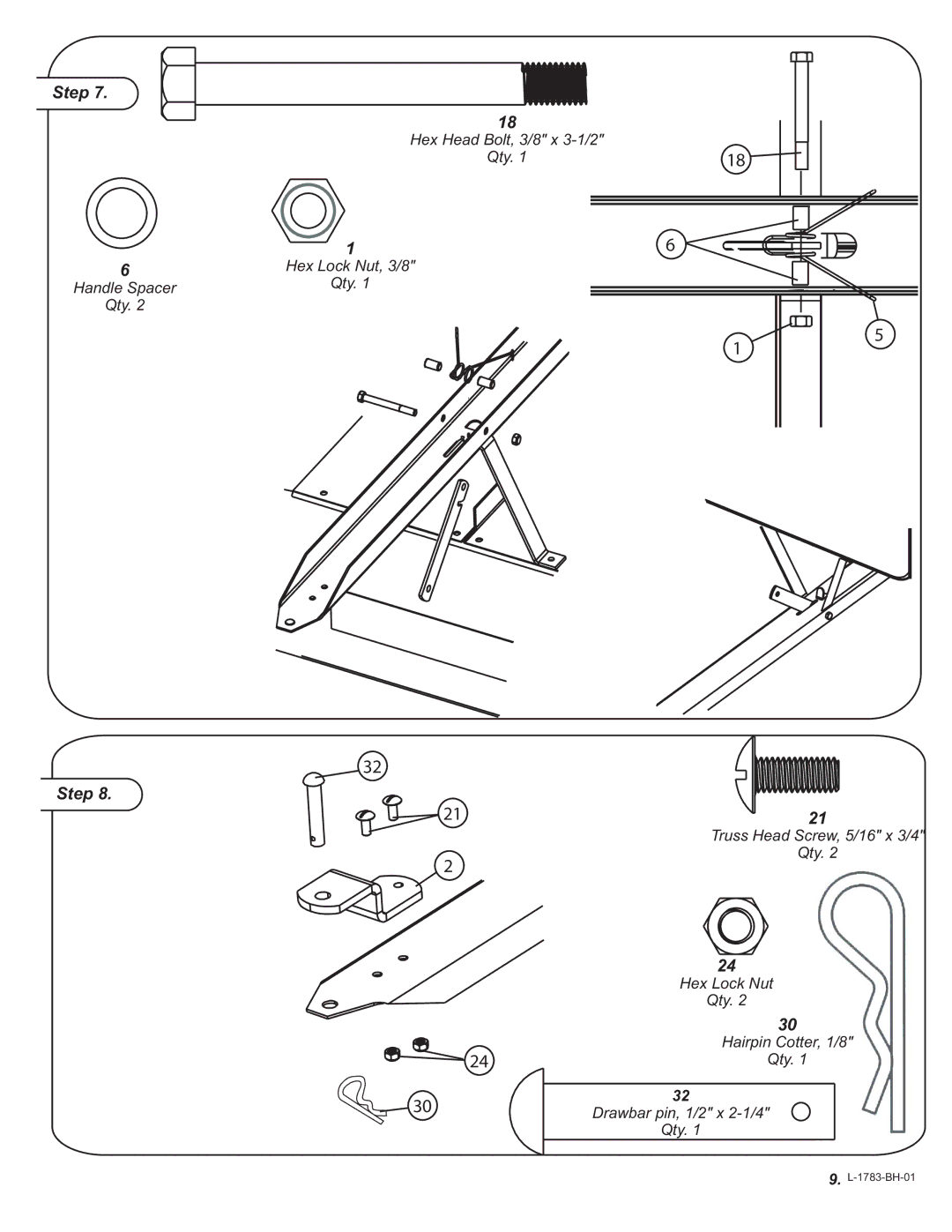 Brinly-Hardy Tow Cart, HDC-10L BH, HDC-16L BH owner manual Handle Spacer Qty 