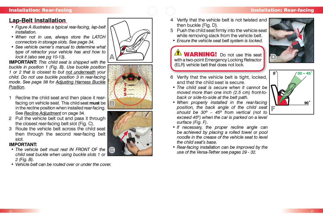 Britax 50 manual Lap-Belt Installation 