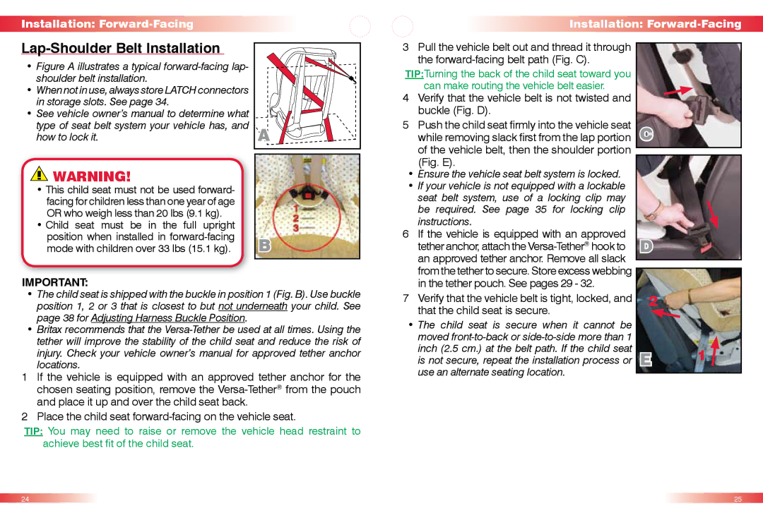 Britax 50 manual Lap-Shoulder Belt Installation 