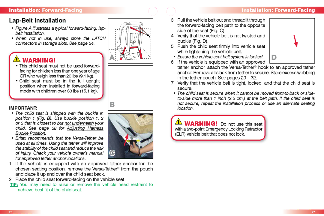 Britax 50 manual IMPORTANTb 