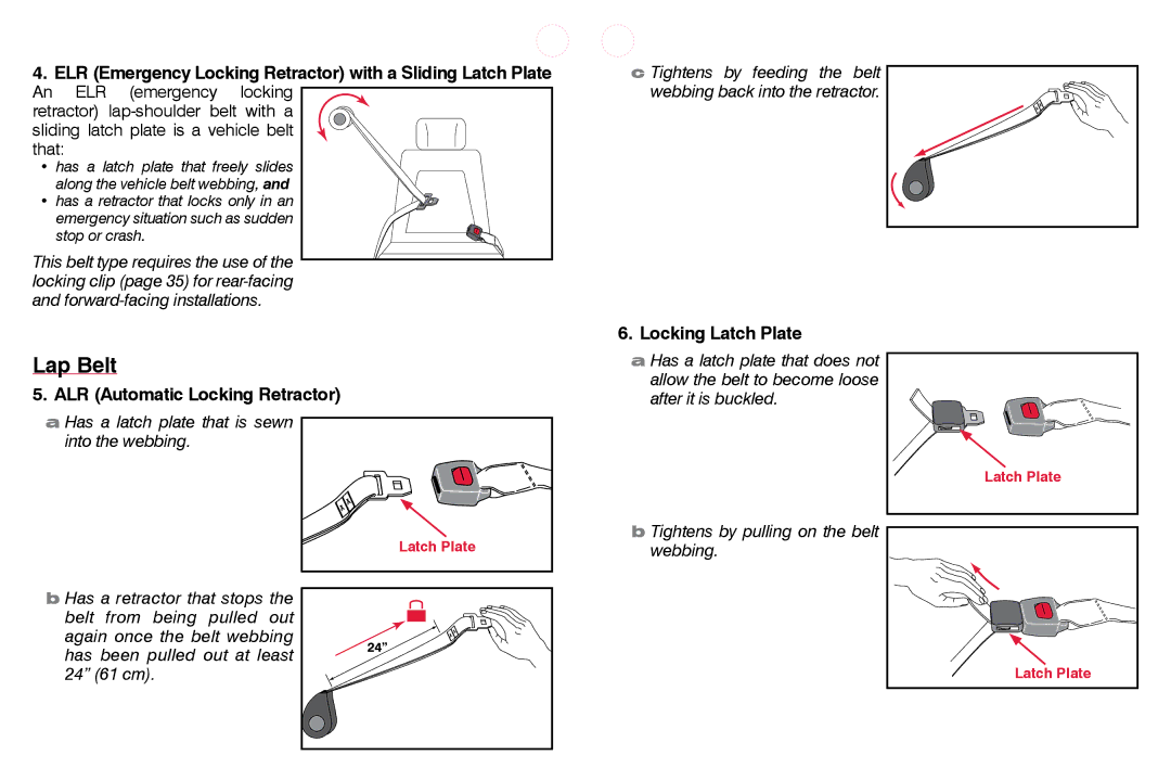 Britax 50 manual Lap Belt, ALR Automatic Locking Retractor, Locking Latch Plate 