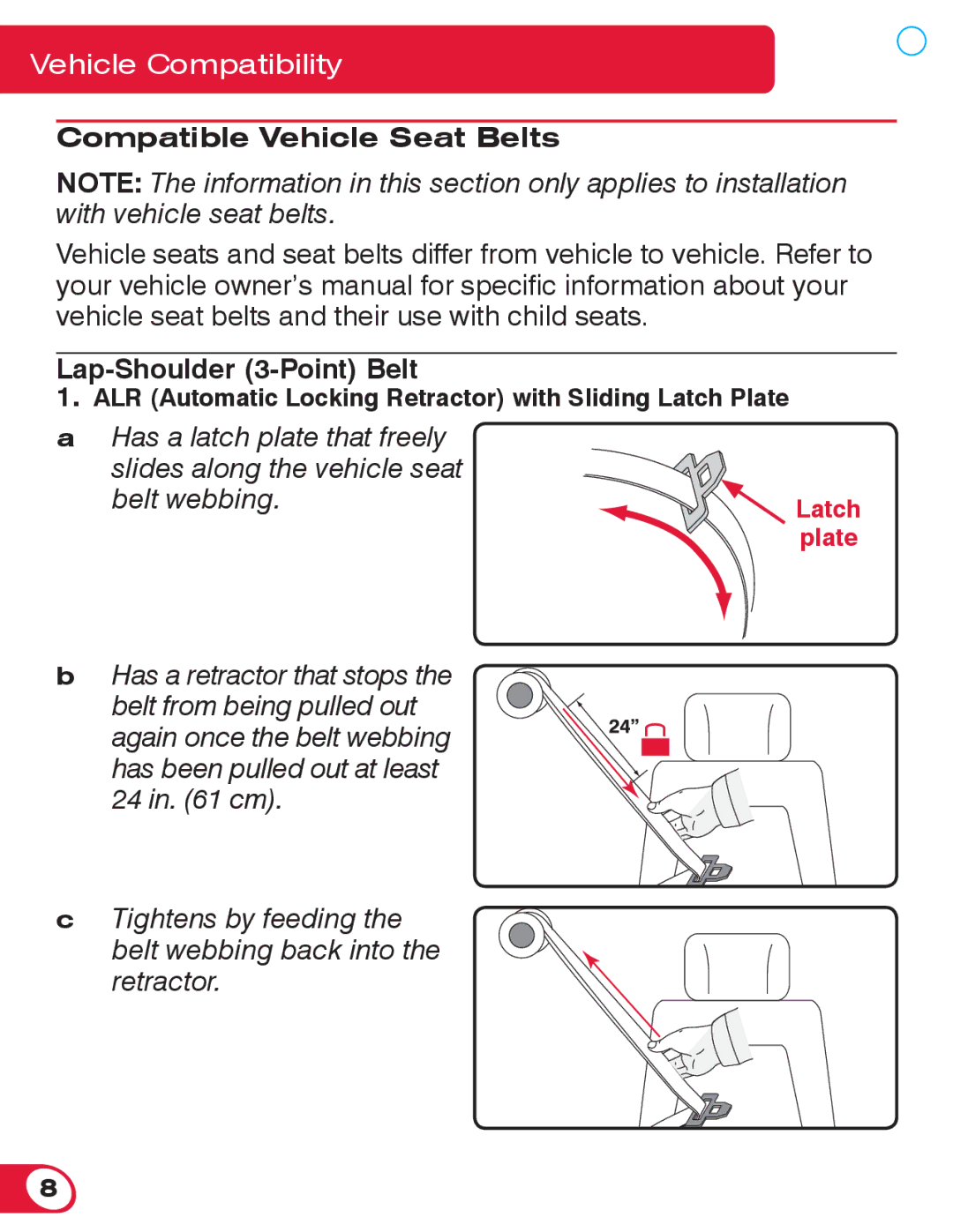 Britax 55 manual Compatible Vehicle Seat Belts Lap-Shoulder 3-Point Belt 