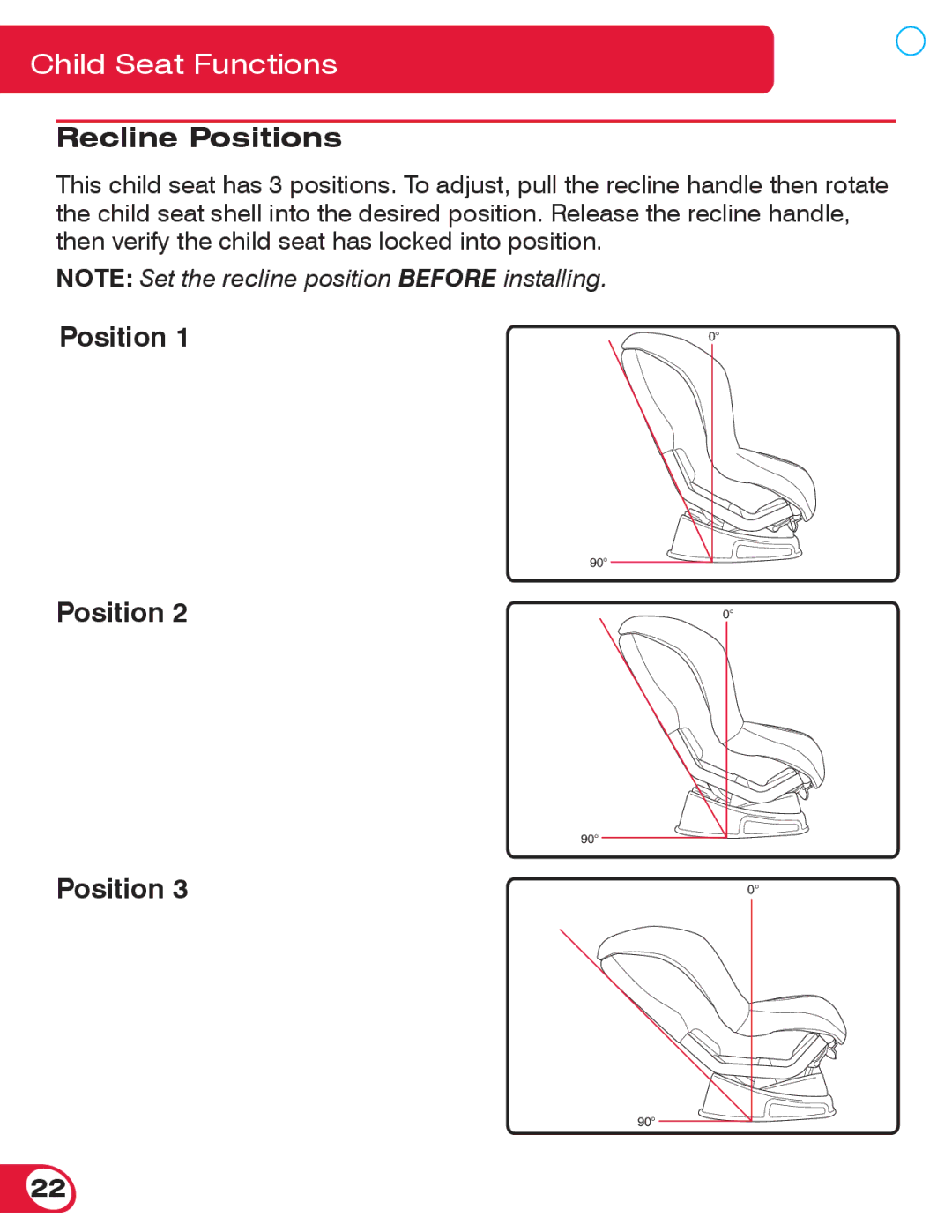 Britax 55 manual Recline Positions 