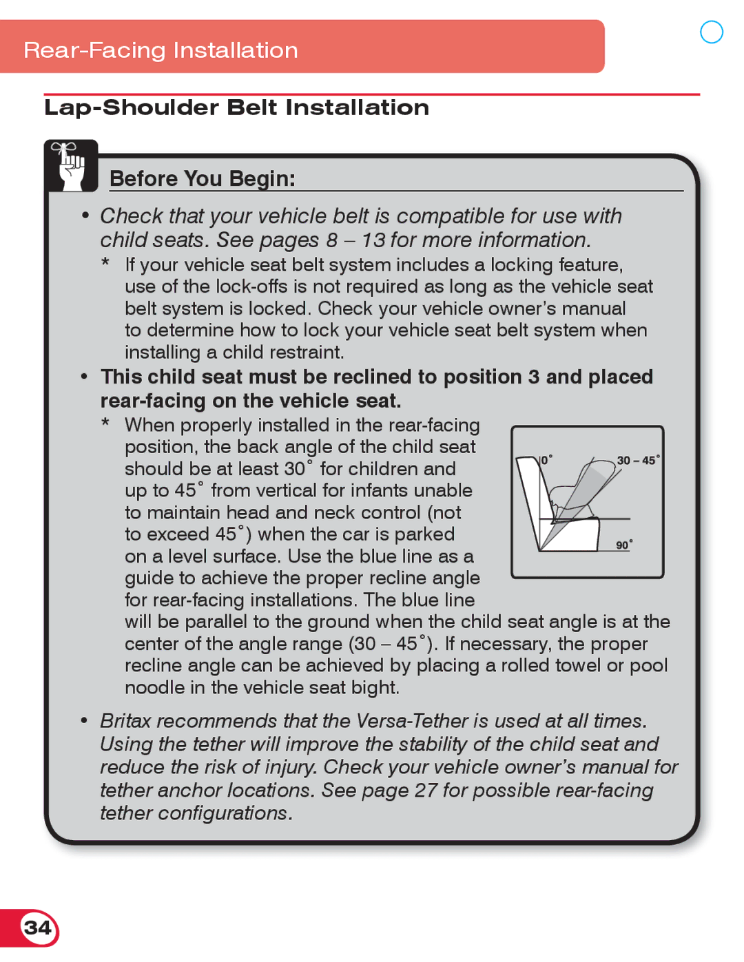 Britax 55 manual Lap-Shoulder Belt Installation Before You Begin 