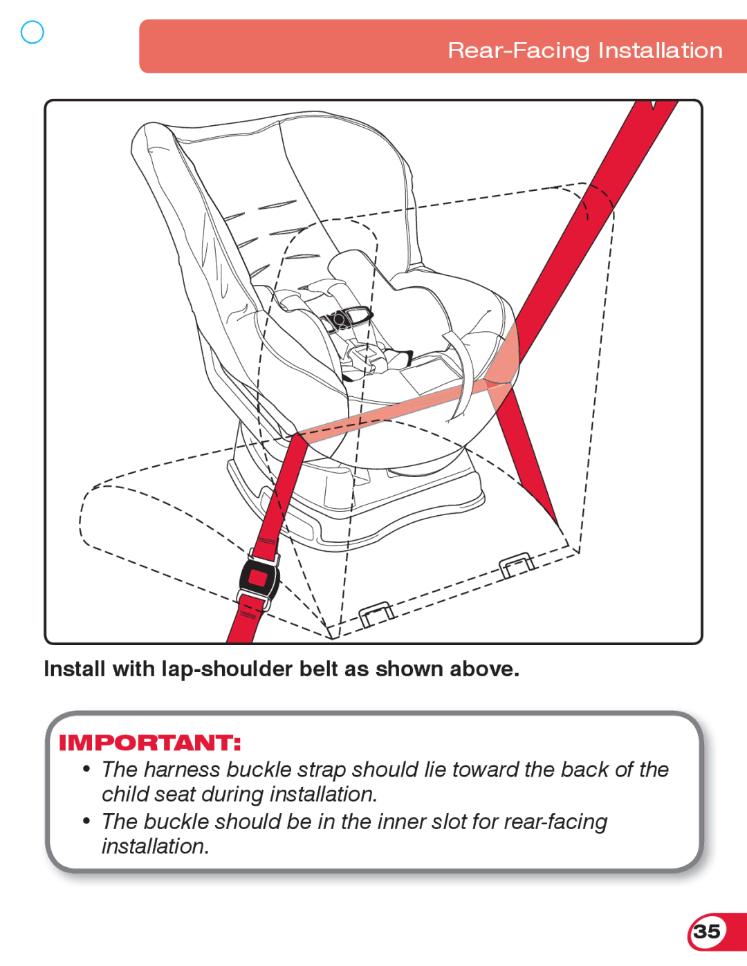 Britax 55 manual Install with lap-shoulder belt as shown above 