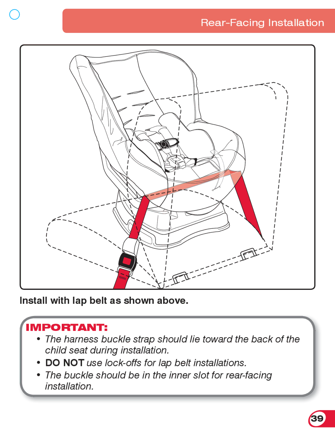 Britax 55 manual Install with lap belt as shown above 