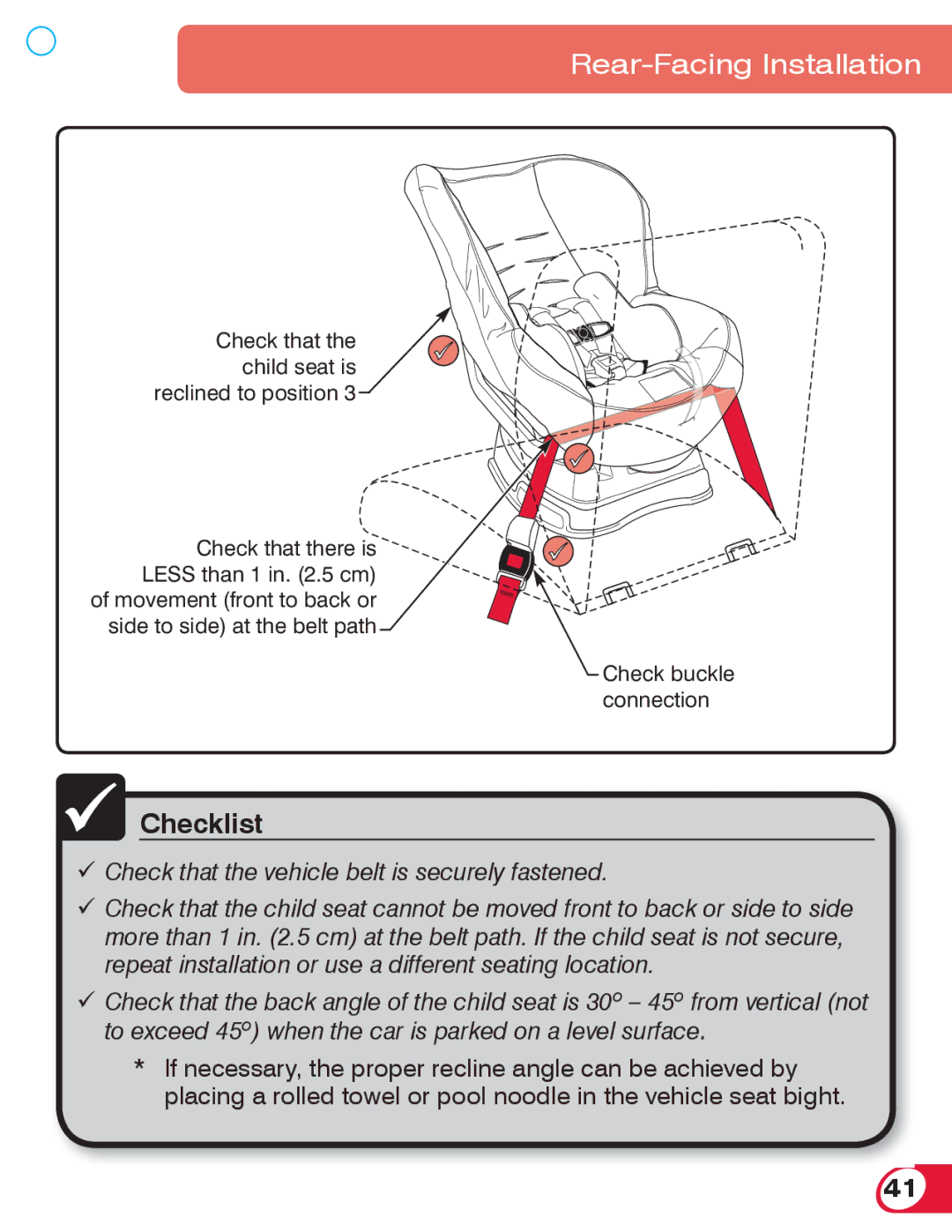 Britax 55 manual Checklist 