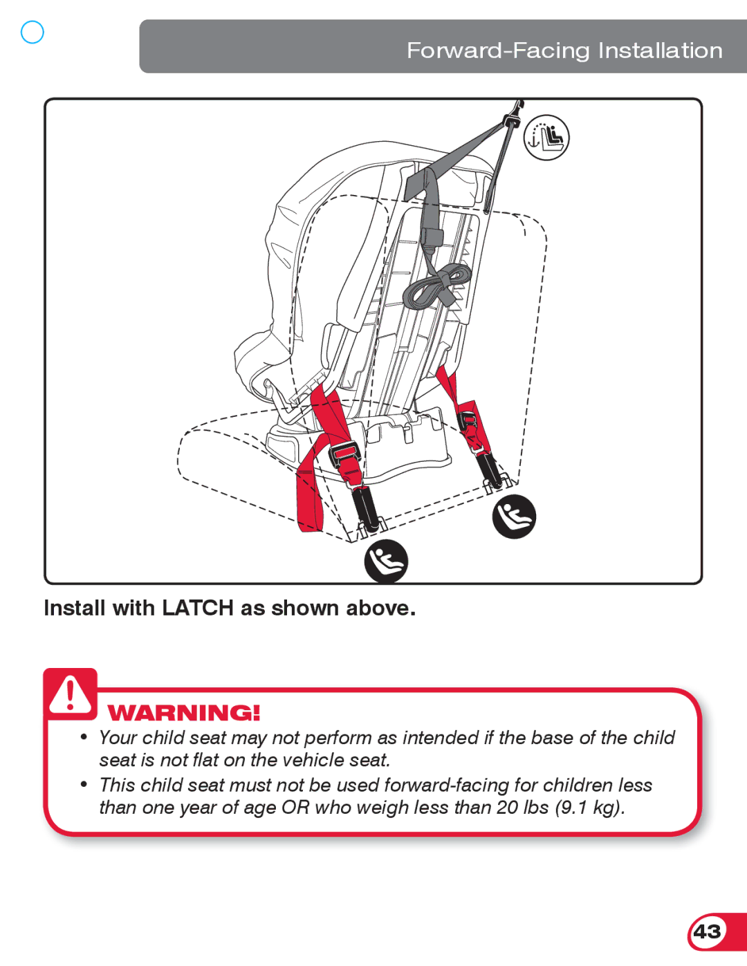 Britax 55 manual Install with Latch as shown above 