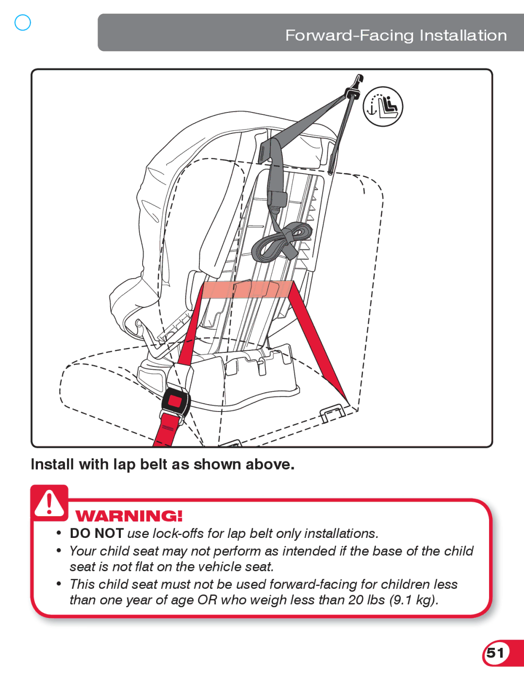 Britax 55 manual Install with lap belt as shown above 