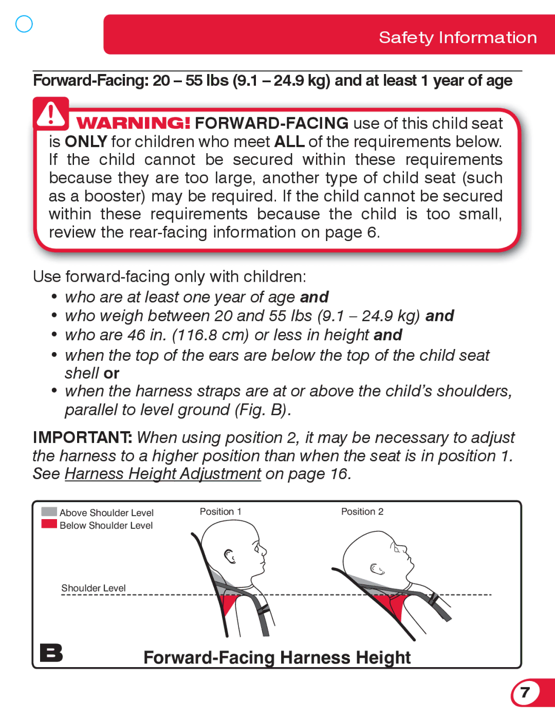 Britax 55 manual Forward-Facing Harness Height 