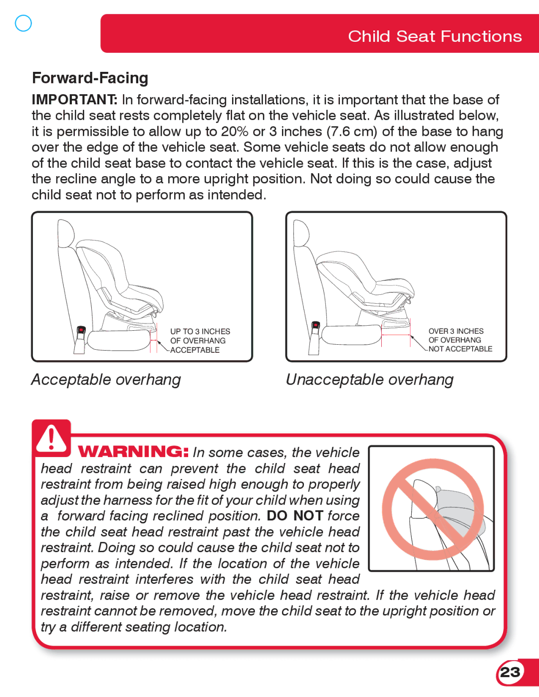 Britax 70 CS manual Forward-Facing, Acceptable overhangUnacceptable overhang 