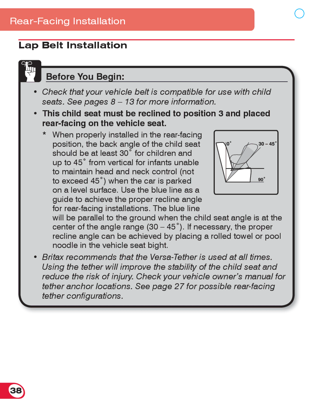 Britax 70 CS manual Lap Belt Installation Before You Begin 