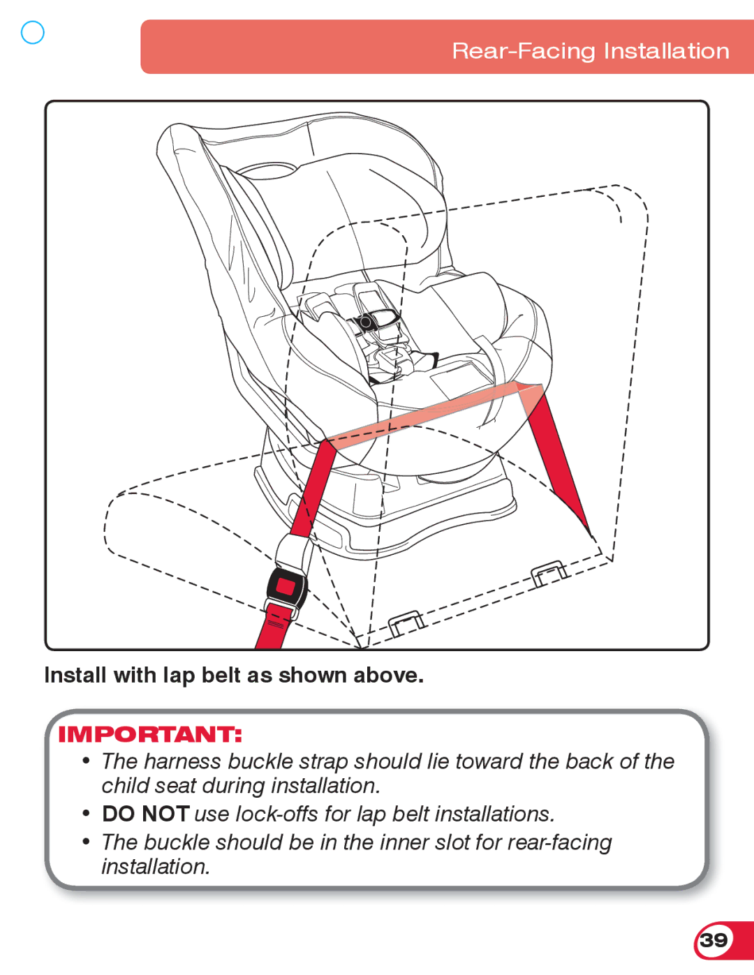 Britax 70 CS manual Install with lap belt as shown above 