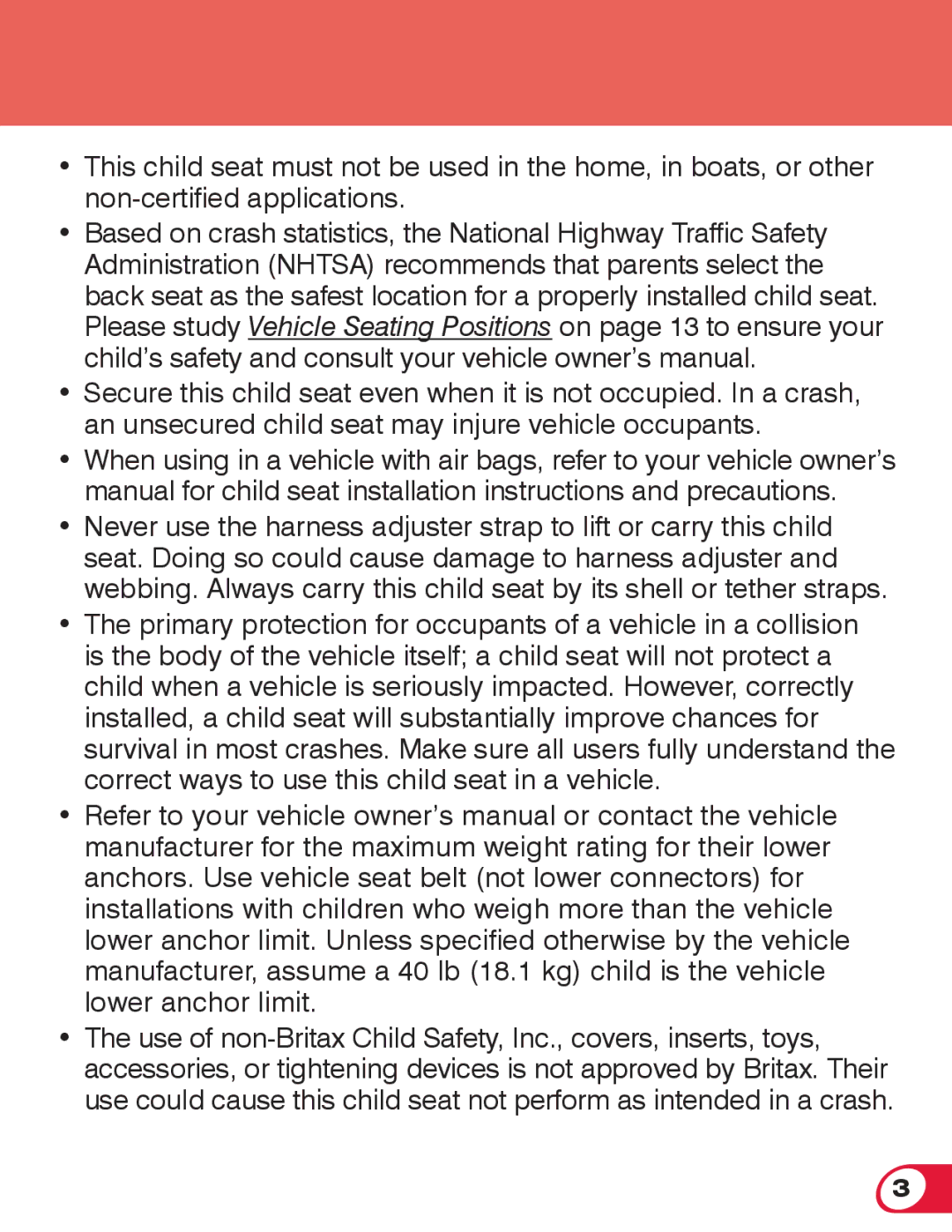 Britax 70 CS manual Section Title 