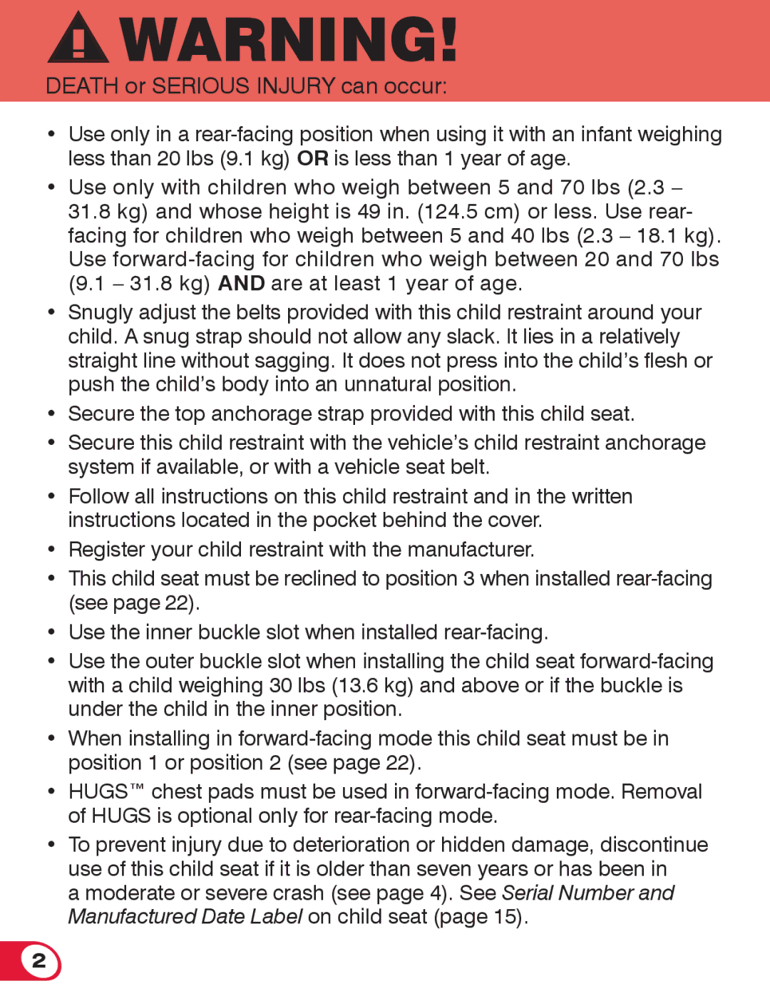 Britax 70 CS manual Death or Serious Injury can occur 