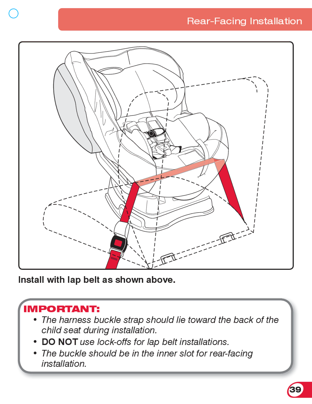 Britax 70 CS manual Install with lap belt as shown above 