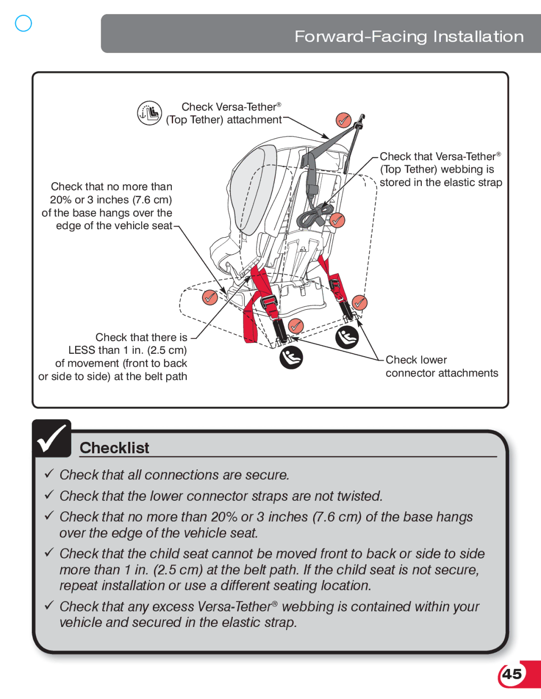 Britax 70 CS manual Check Versa-TetherTop Tether attachment 