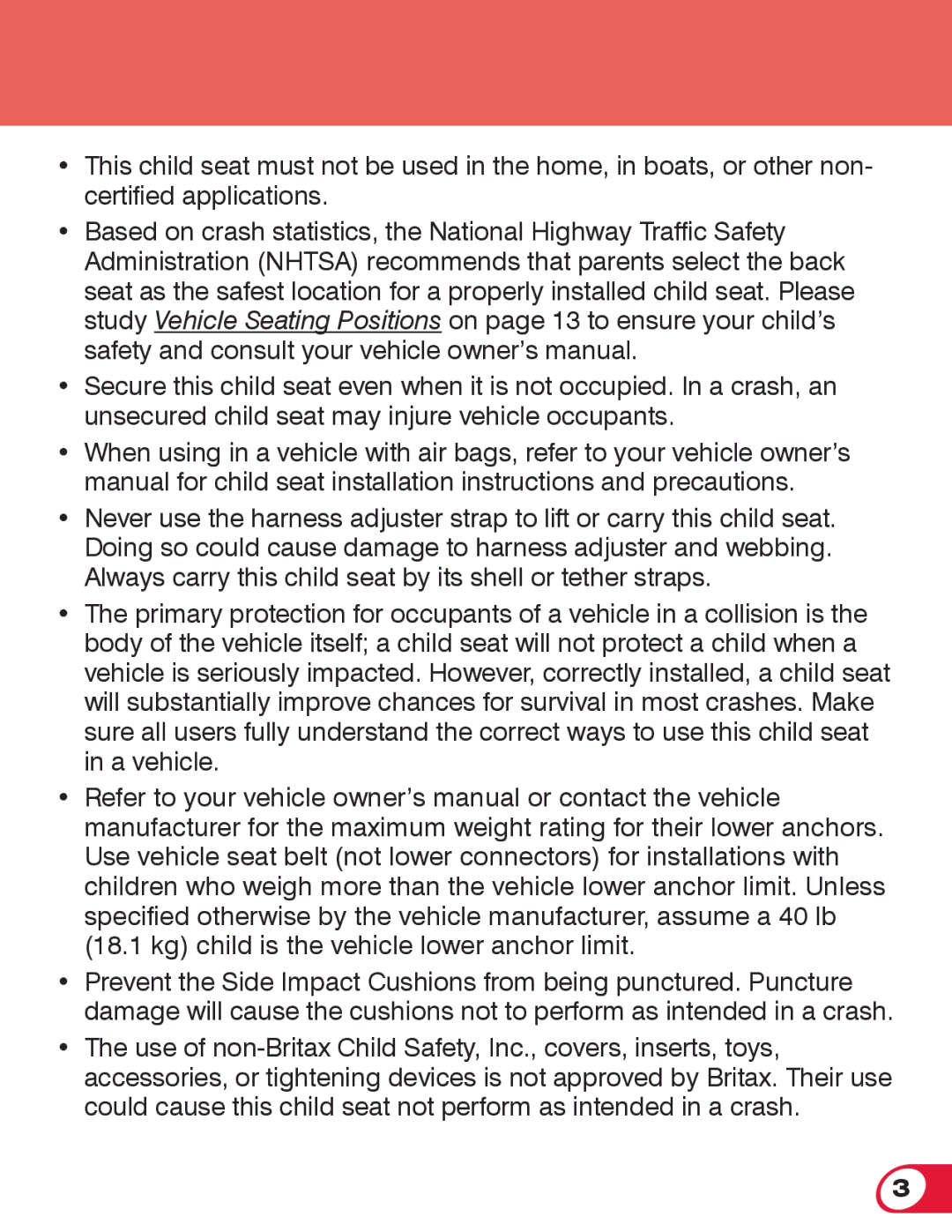 Britax 70 CS manual Section Title 