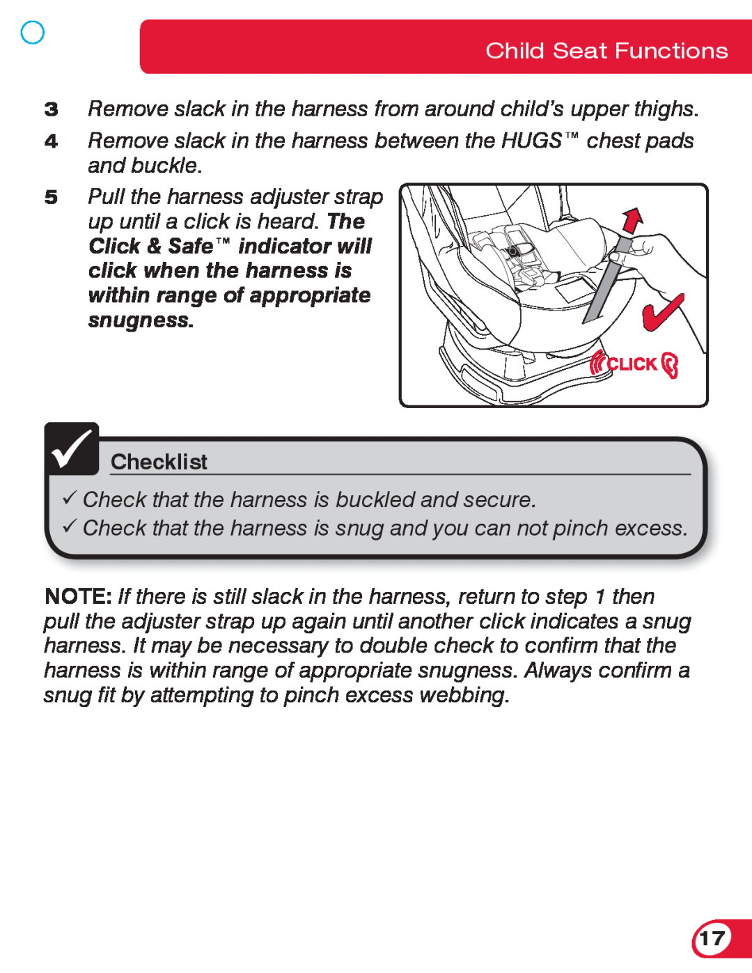 Britax 70 CS manual Checklist, Child Seat Functions 