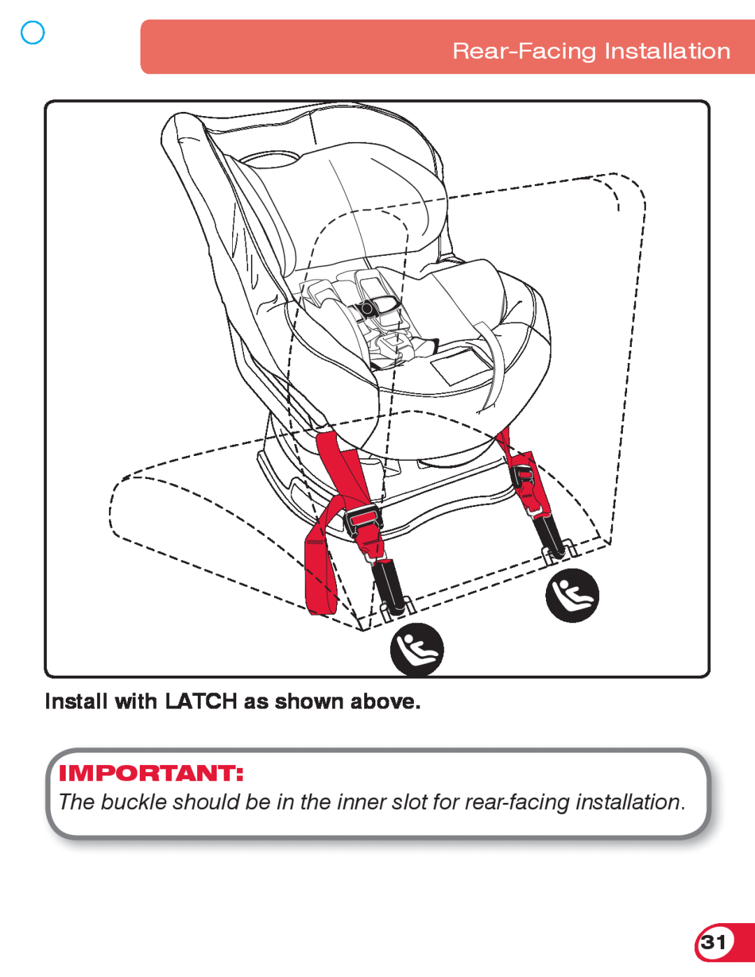 Britax 70 CS manual Install with LATCH as shown above, Rear-Facing Installation 