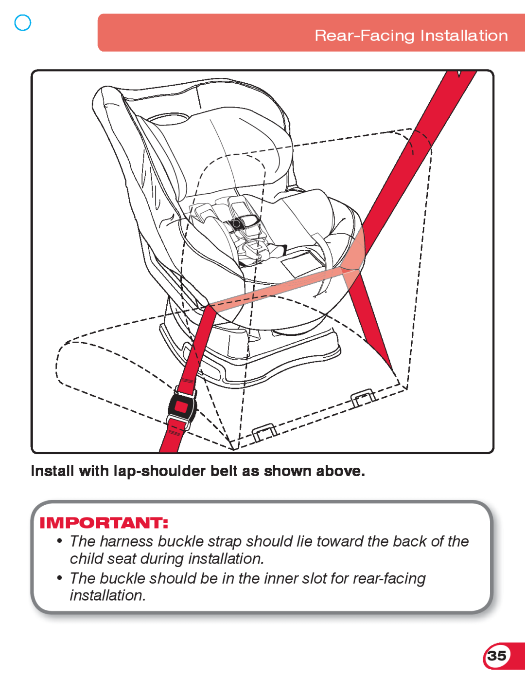 Britax 70 CS manual Install with lap-shoulder belt as shown above, Rear-Facing Installation 