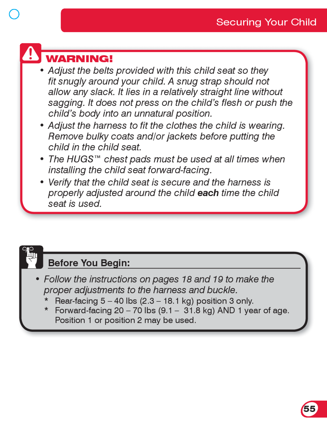 Britax 70 CS manual Securing Your Child, Before You Begin 