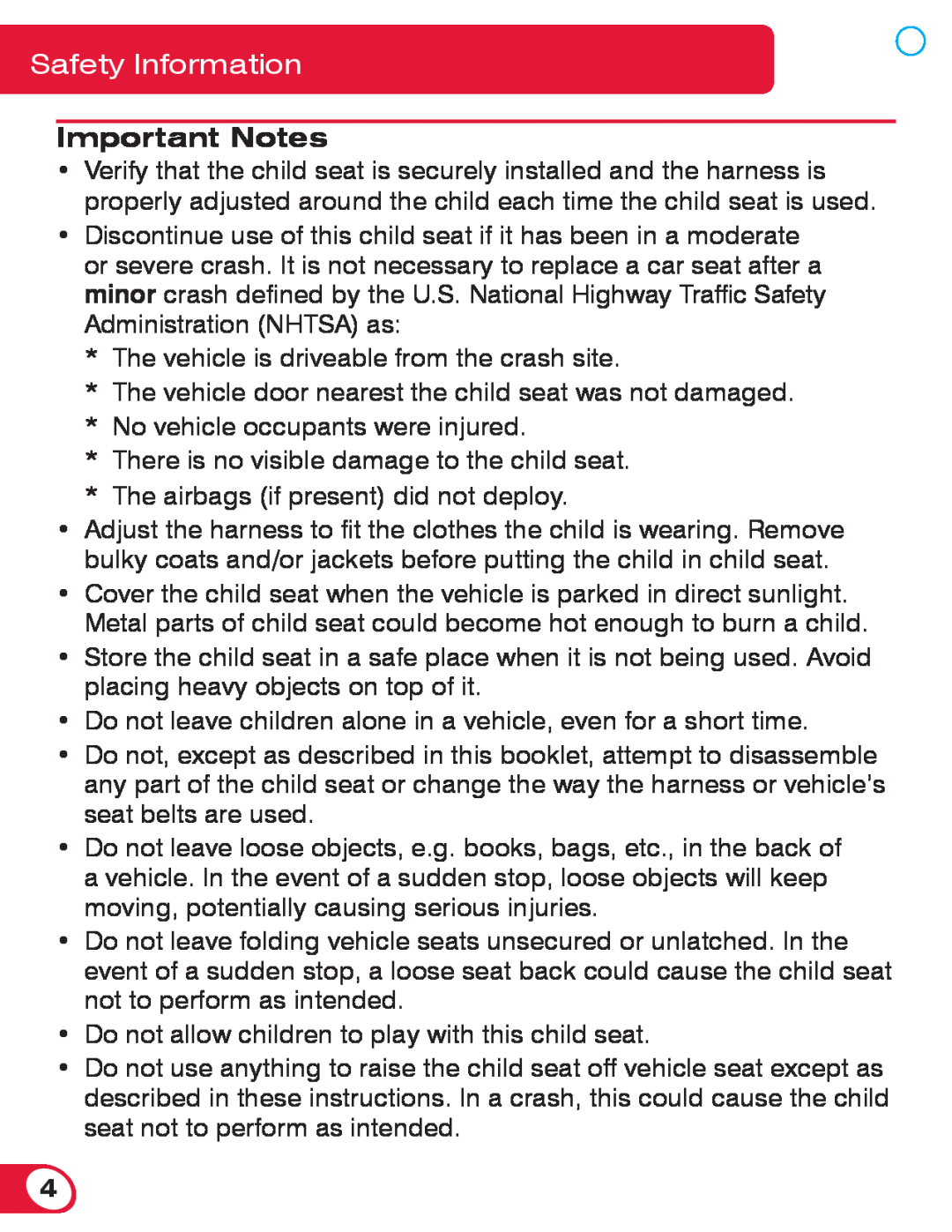 Britax 70 CS manual Safety Information, Important Notes 