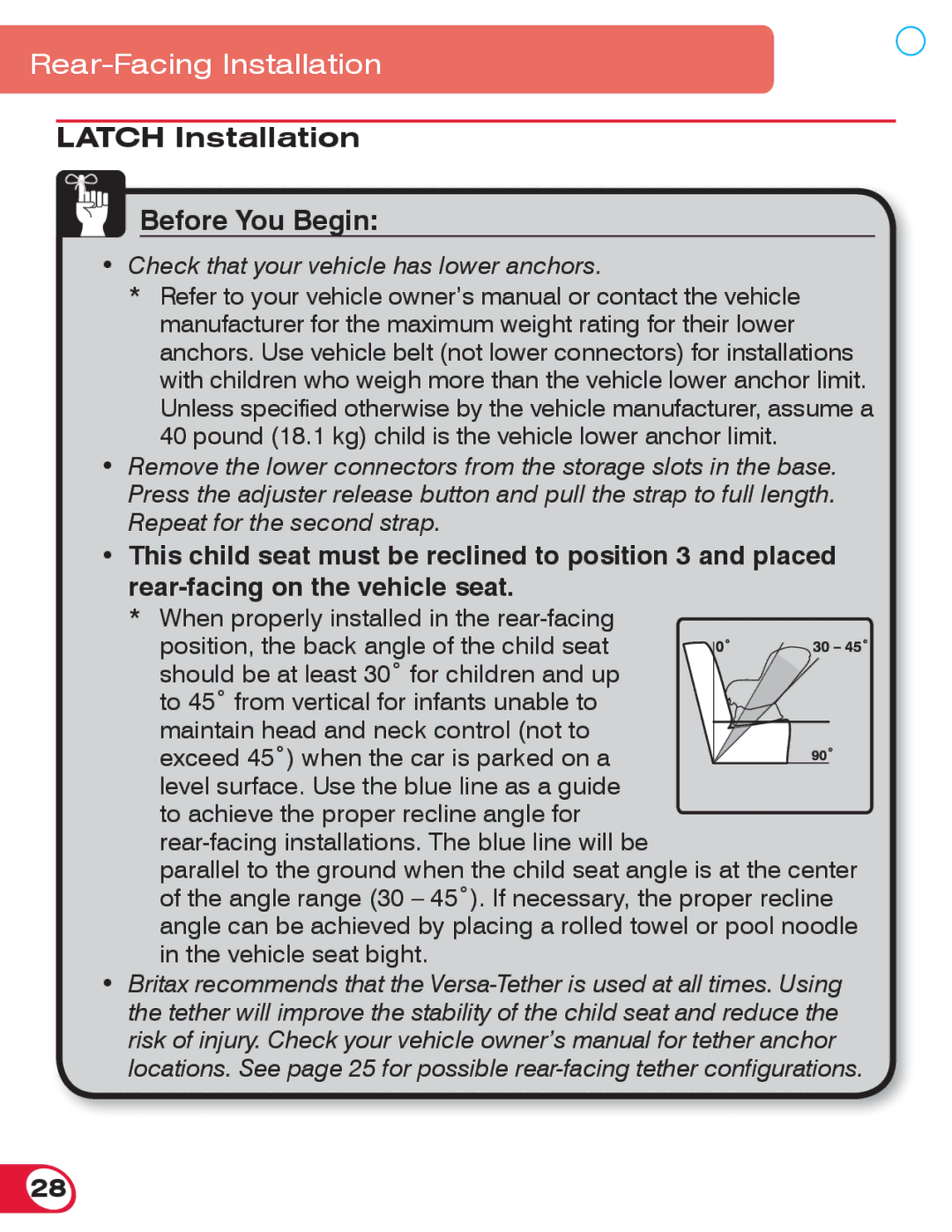 Britax 70 manual Latch Installation Before You Begin 