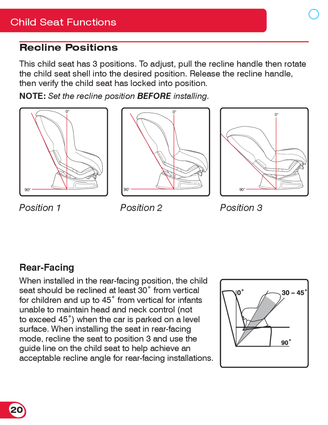 Britax 70 manual Recline Positions, Rear-Facing 