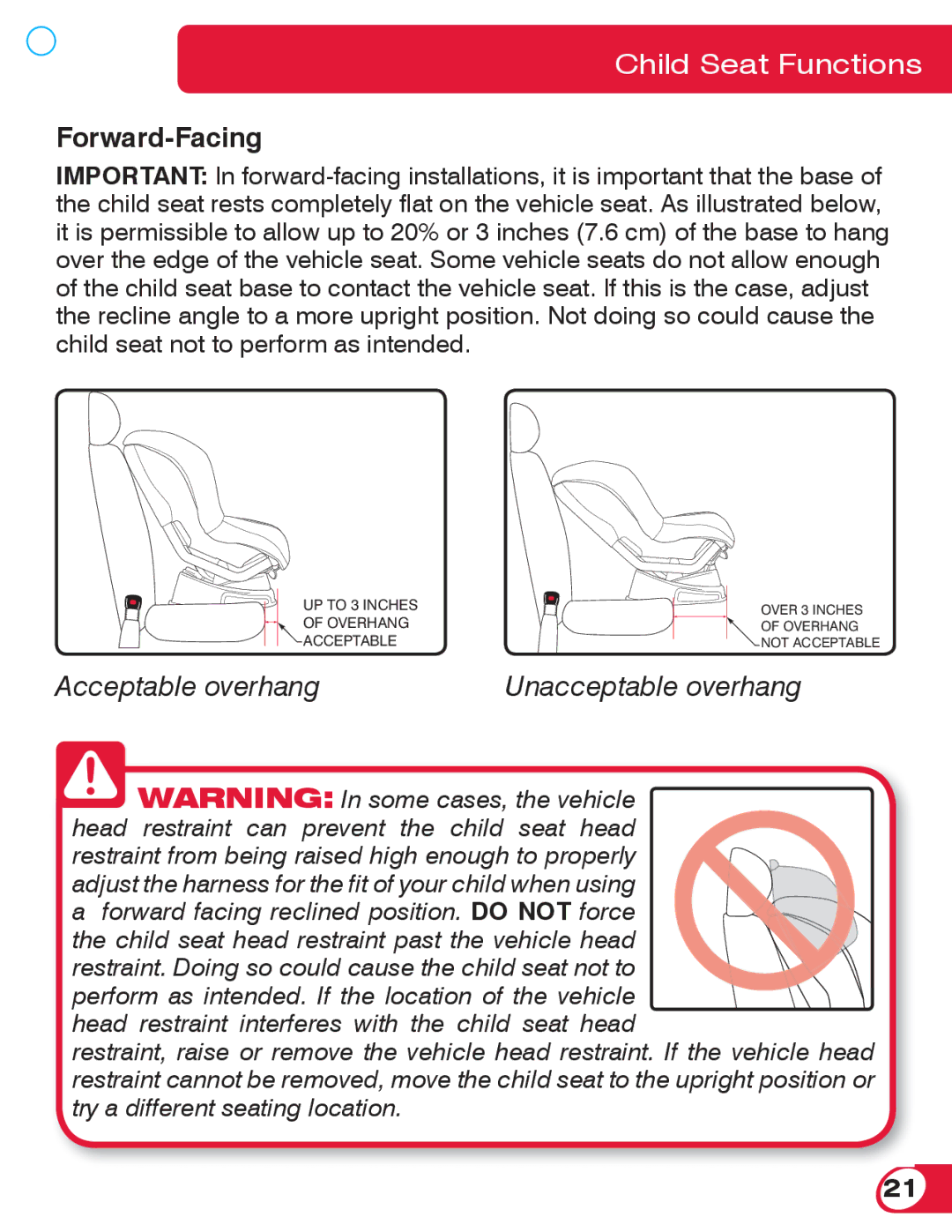 Britax 70 manual Forward-Facing, Acceptable overhangUnacceptable overhang 