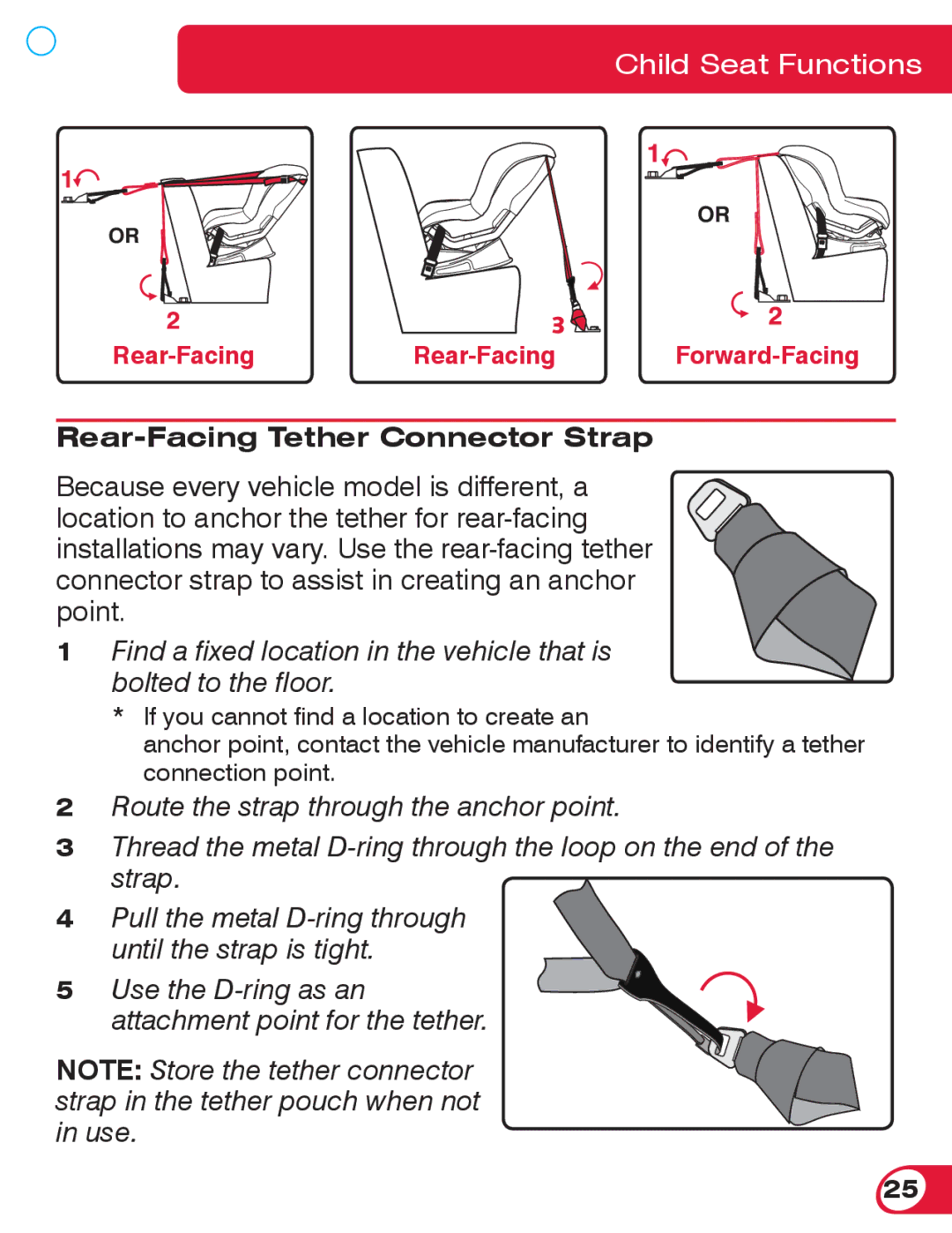 Britax 70 manual Rear-Facing Tether Connector Strap 