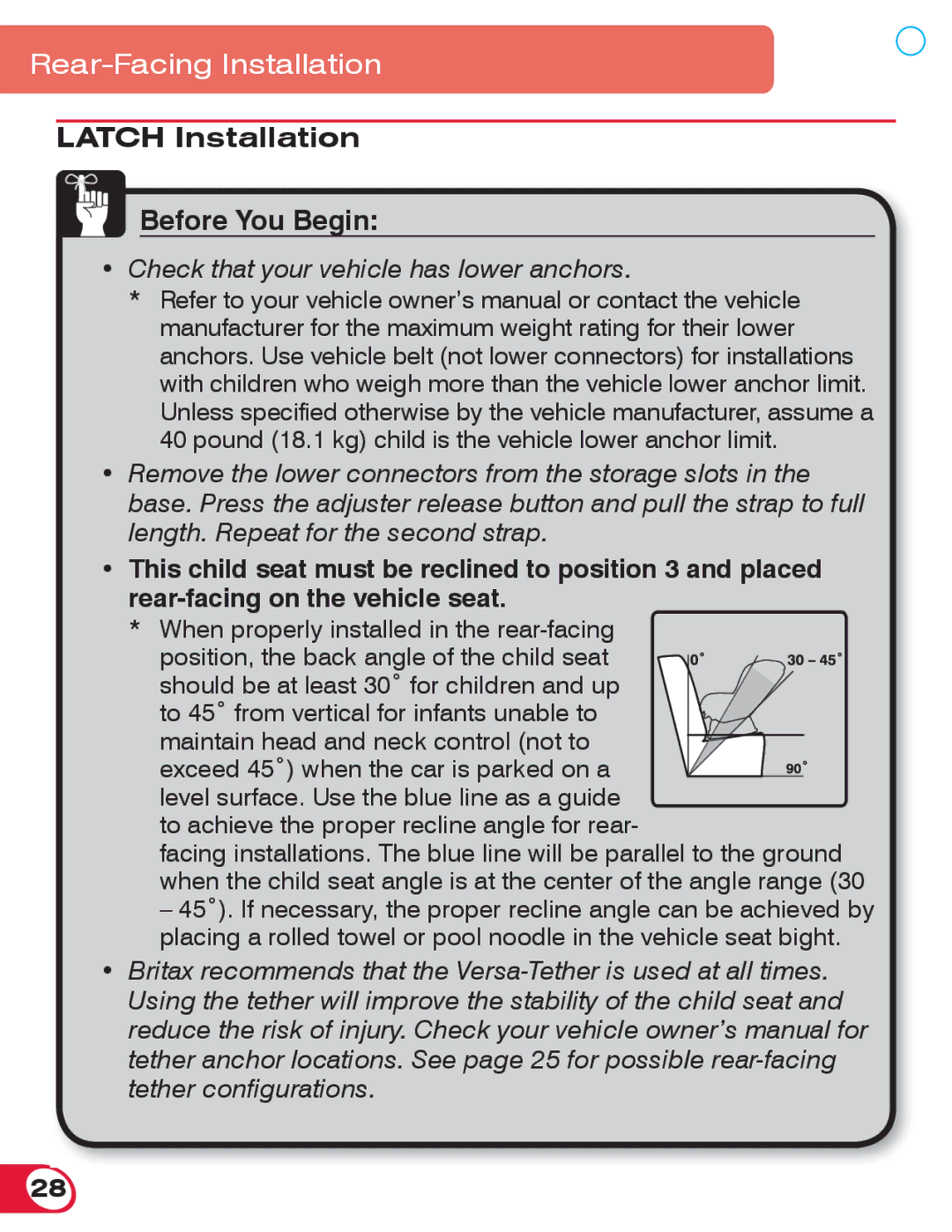 Britax 70 manual Latch Installation Before You Begin 