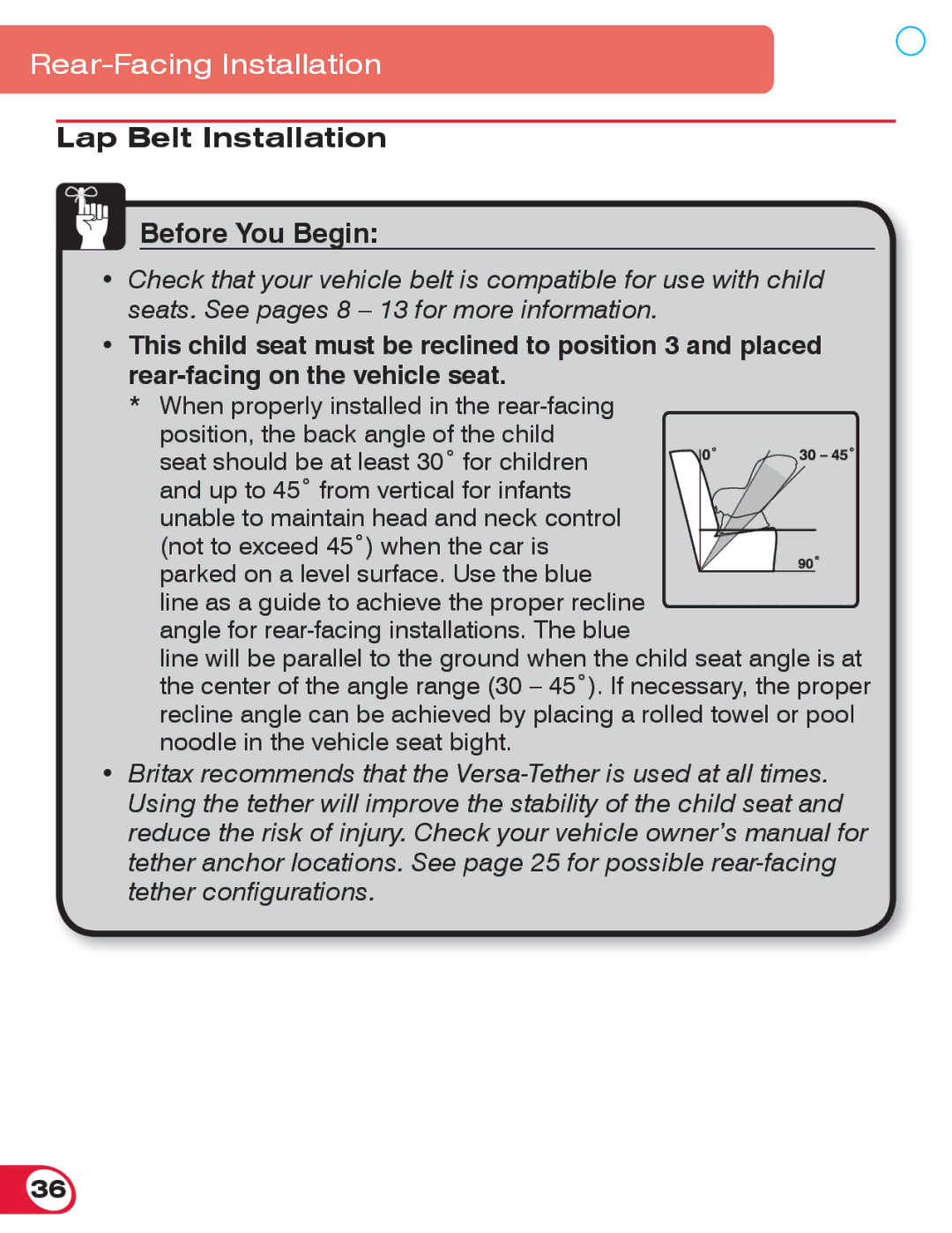 Britax 70 manual Lap Belt Installation Before You Begin 