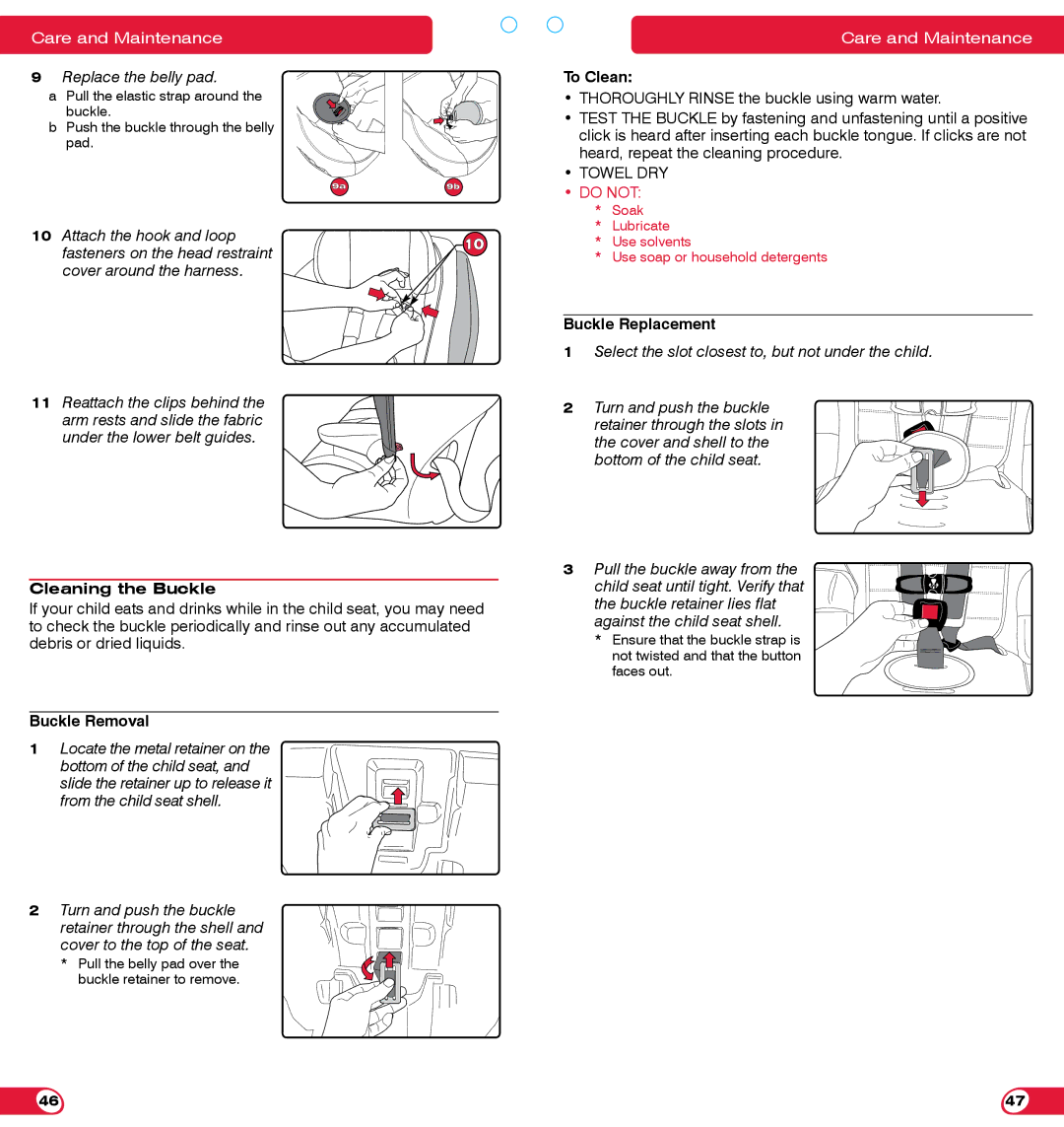 Britax 85 SICT manual Cleaning the Buckle, Buckle Removal, To Clean, Buckle Replacement 