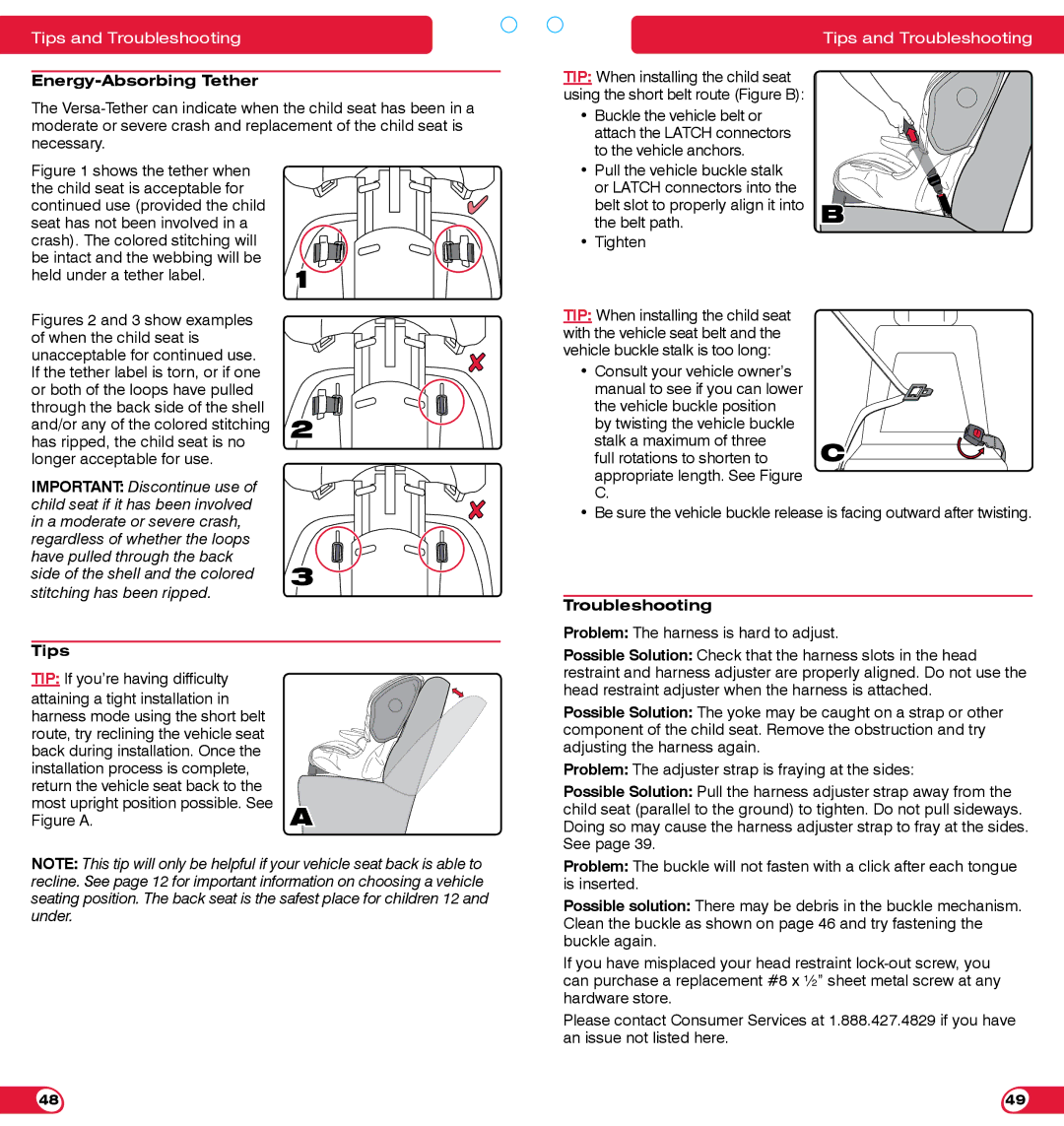 Britax 85 SICT manual Energy-Absorbing Tether, Troubleshooting 