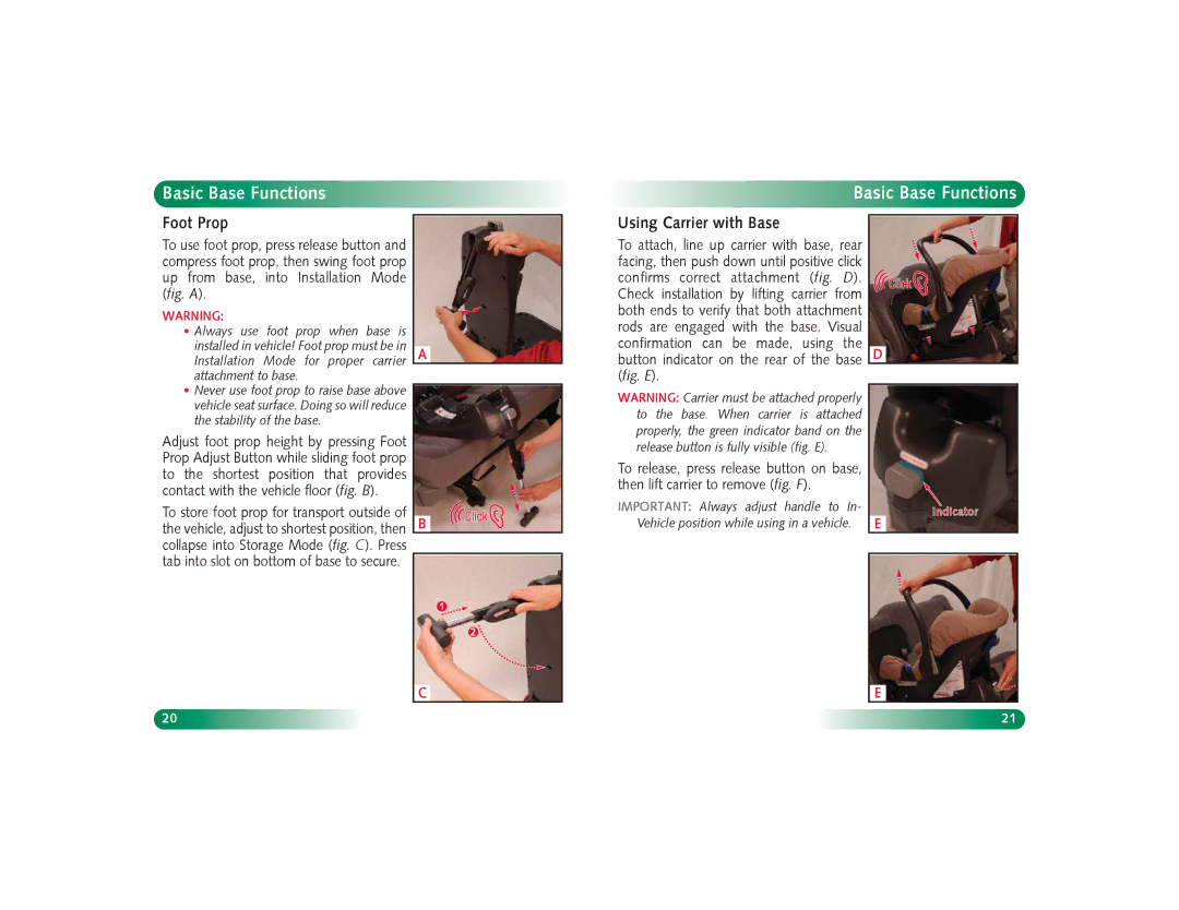 Britax Baby Accessories manual Foot Prop, Using Carrier with Base 