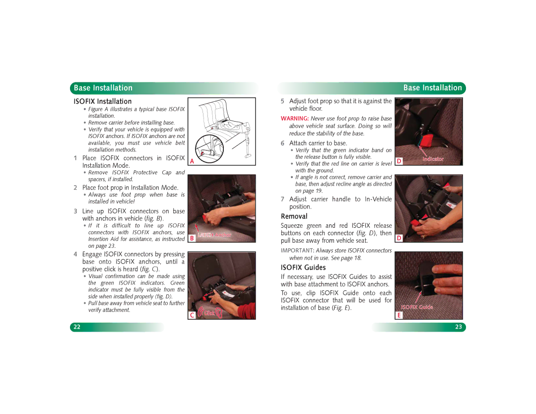 Britax Baby Accessories manual Base Installation, Isofix Installation, Removal, Isofix Guides 