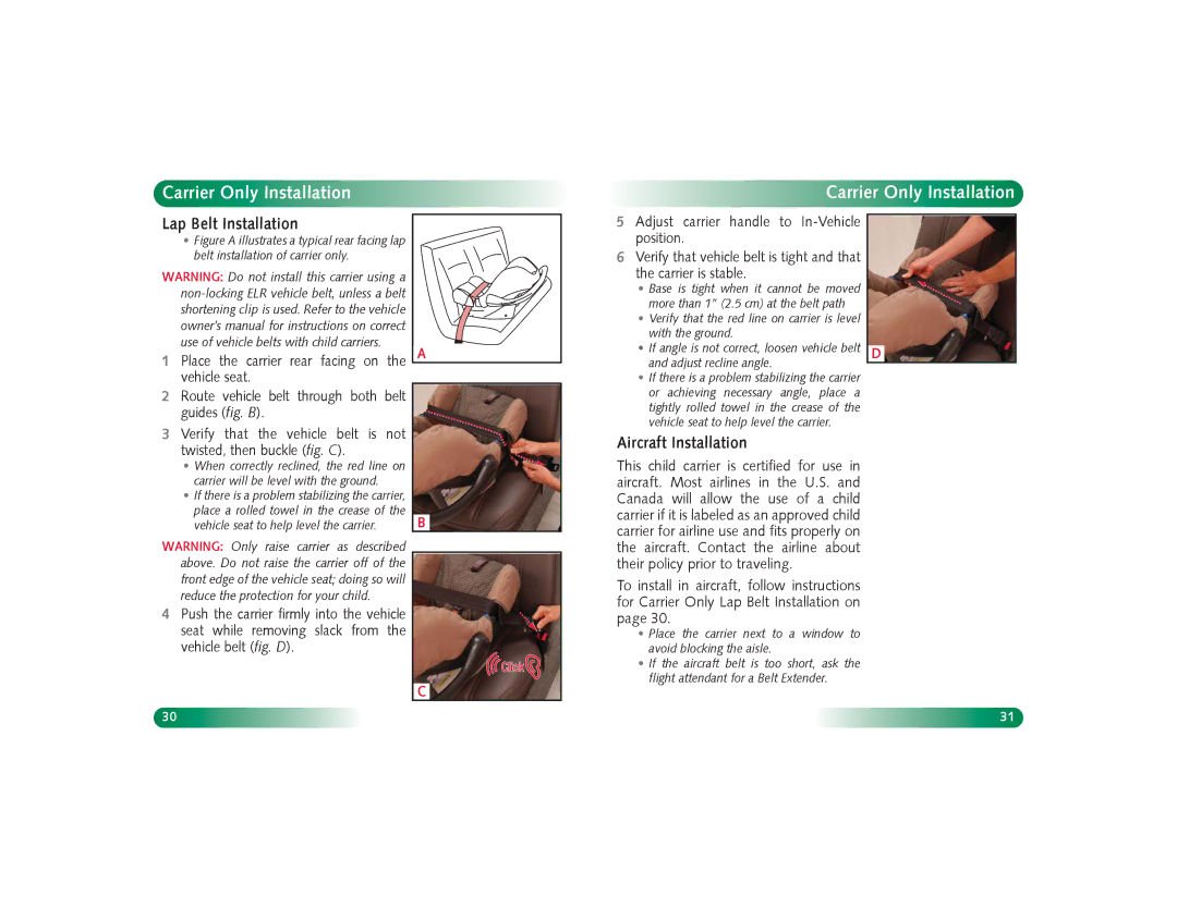 Britax Baby Accessories manual Aircraft Installation, Carrier is stable 