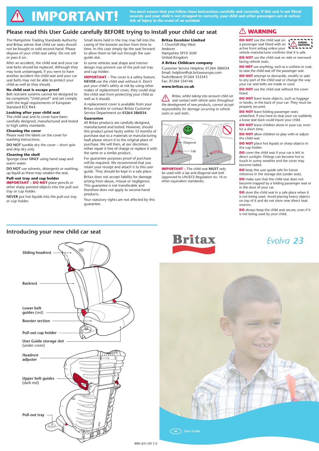 Britax BB0-651 manual Introducing your new child car seat 