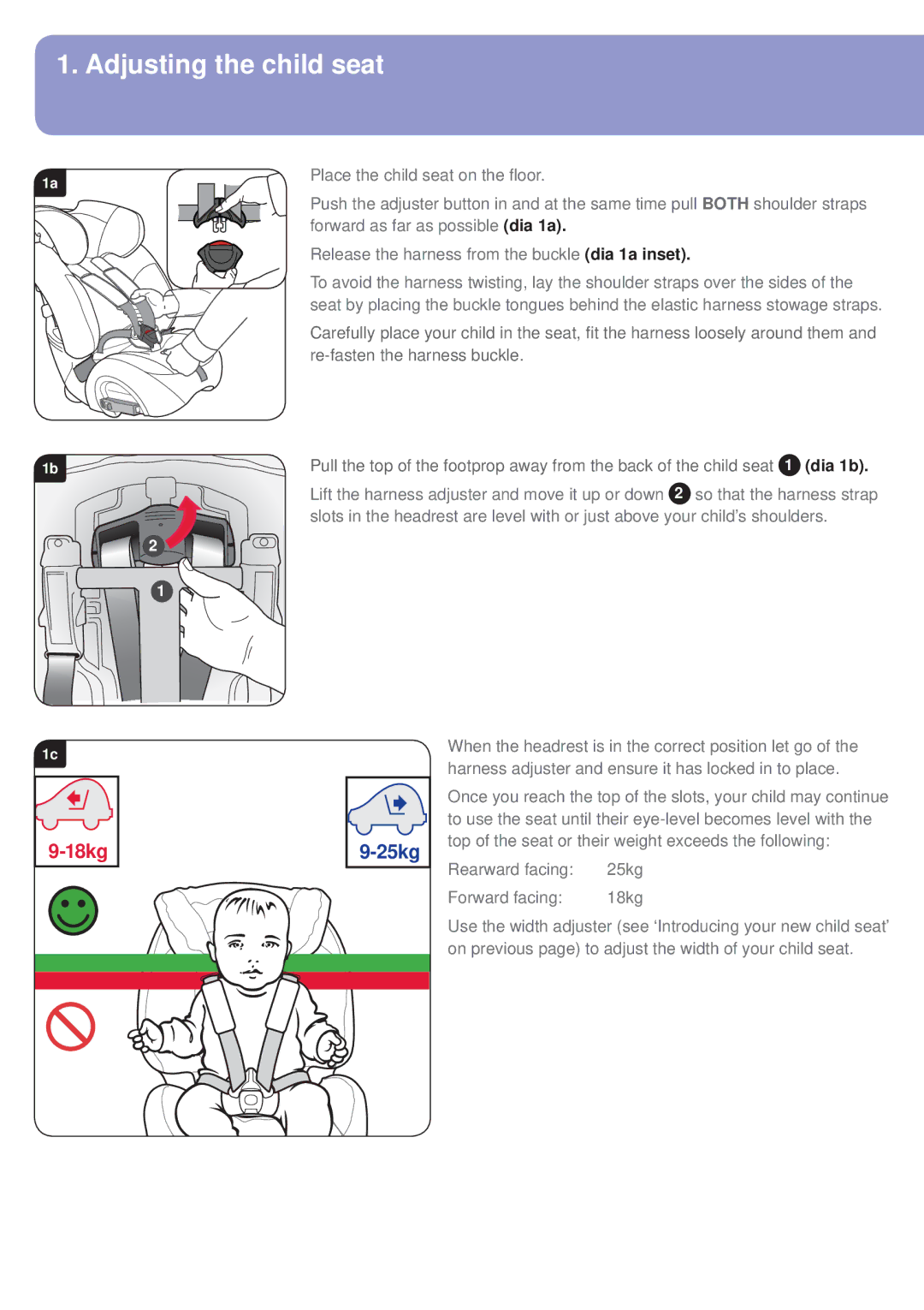 Britax BB0-702-00 manual Adjusting the child seat, Top of the seat or their weight exceeds the following 